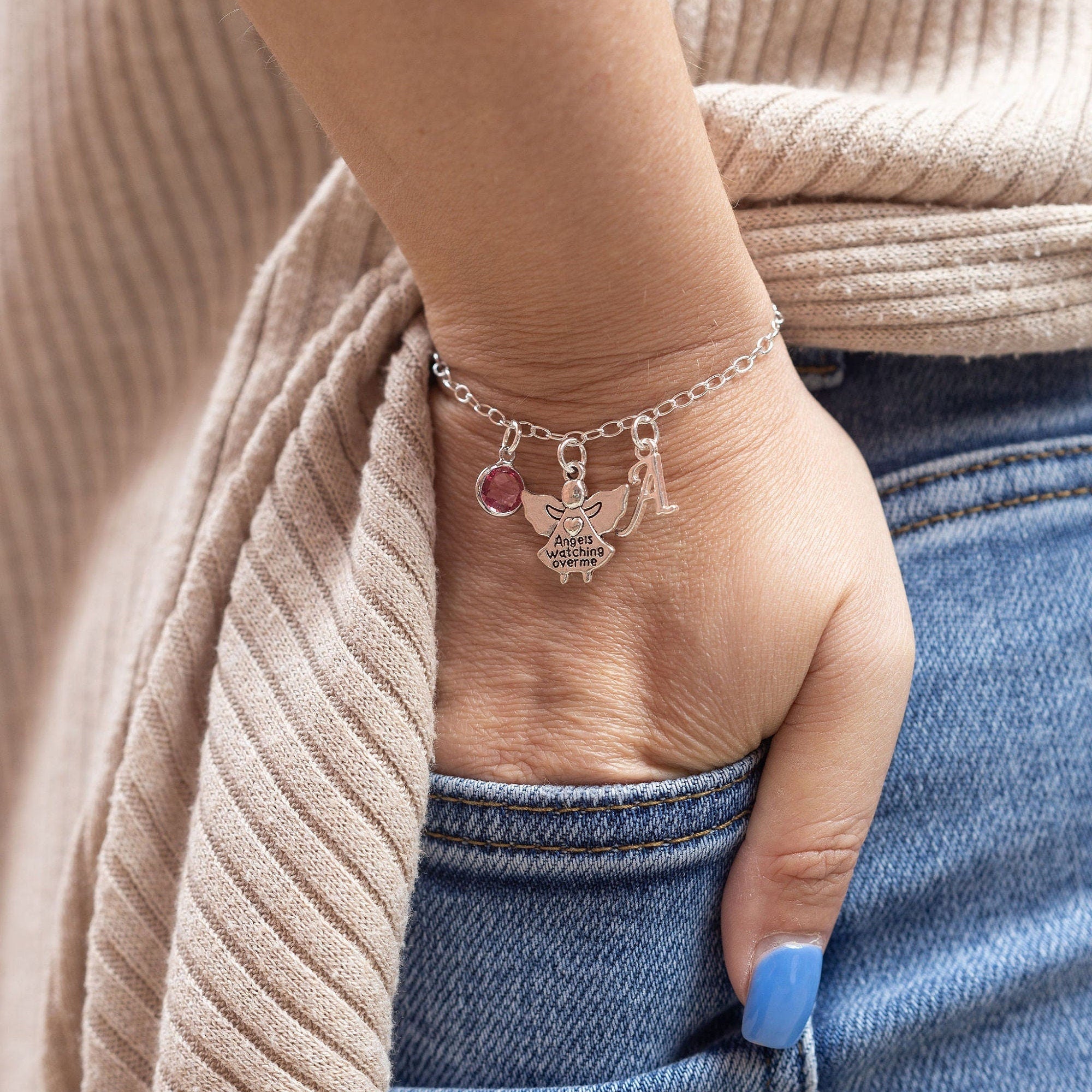 Guardian angel bracelet, oval link chain charm bracelet, personalised gifts, angel watching over me jewellery, remembrance gifts, spiritual