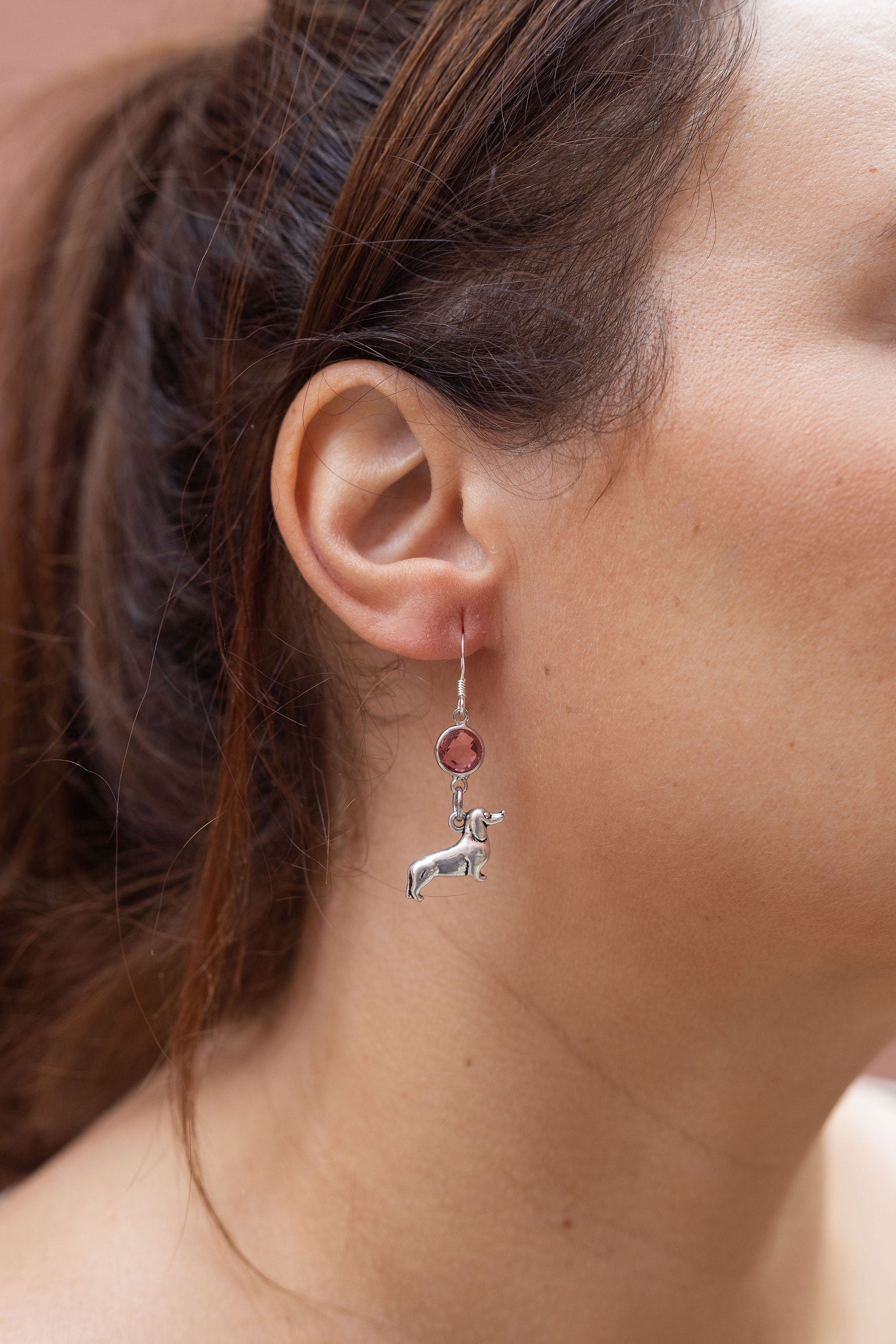 Dachshund earrings, birthstone jewellery, personalised gifts, birthday jewellery, sausage dog, new wiener puppy owner, pet loss memorial