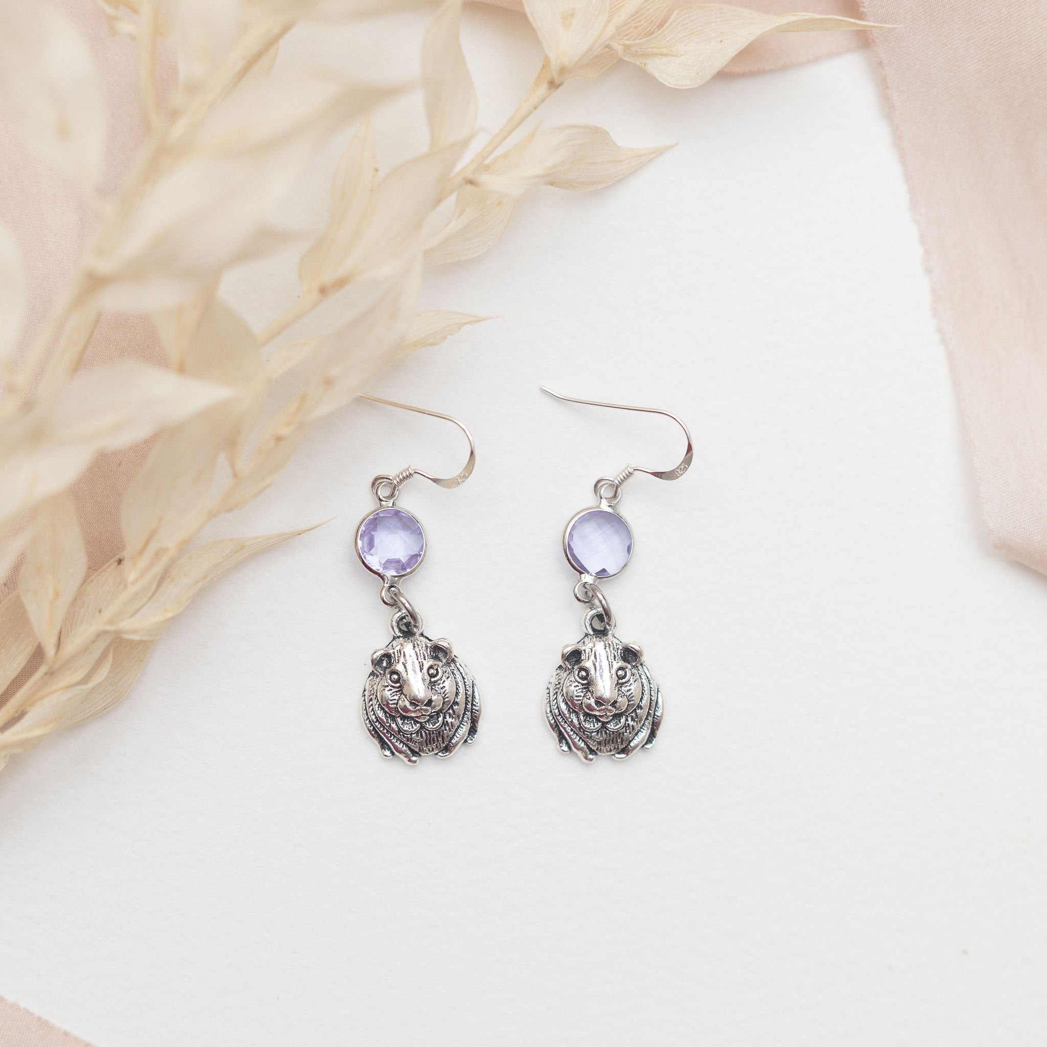 Guinea pig earrings, birthstone jewellery, personalised gifts, rodent earrings, pet loss memorial, birthday keepsake, cute animal present