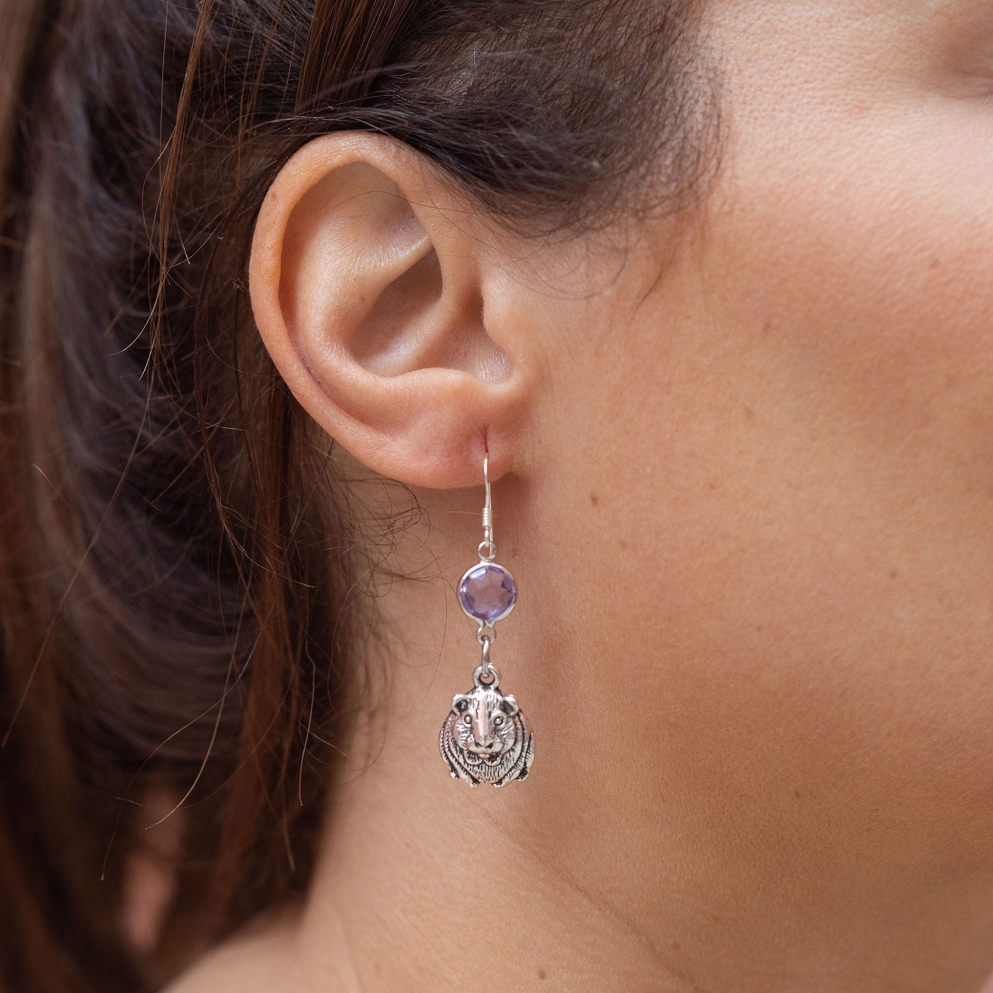 Guinea pig earrings, birthstone jewellery, personalised gifts, rodent earrings, pet loss memorial, birthday keepsake, cute animal present