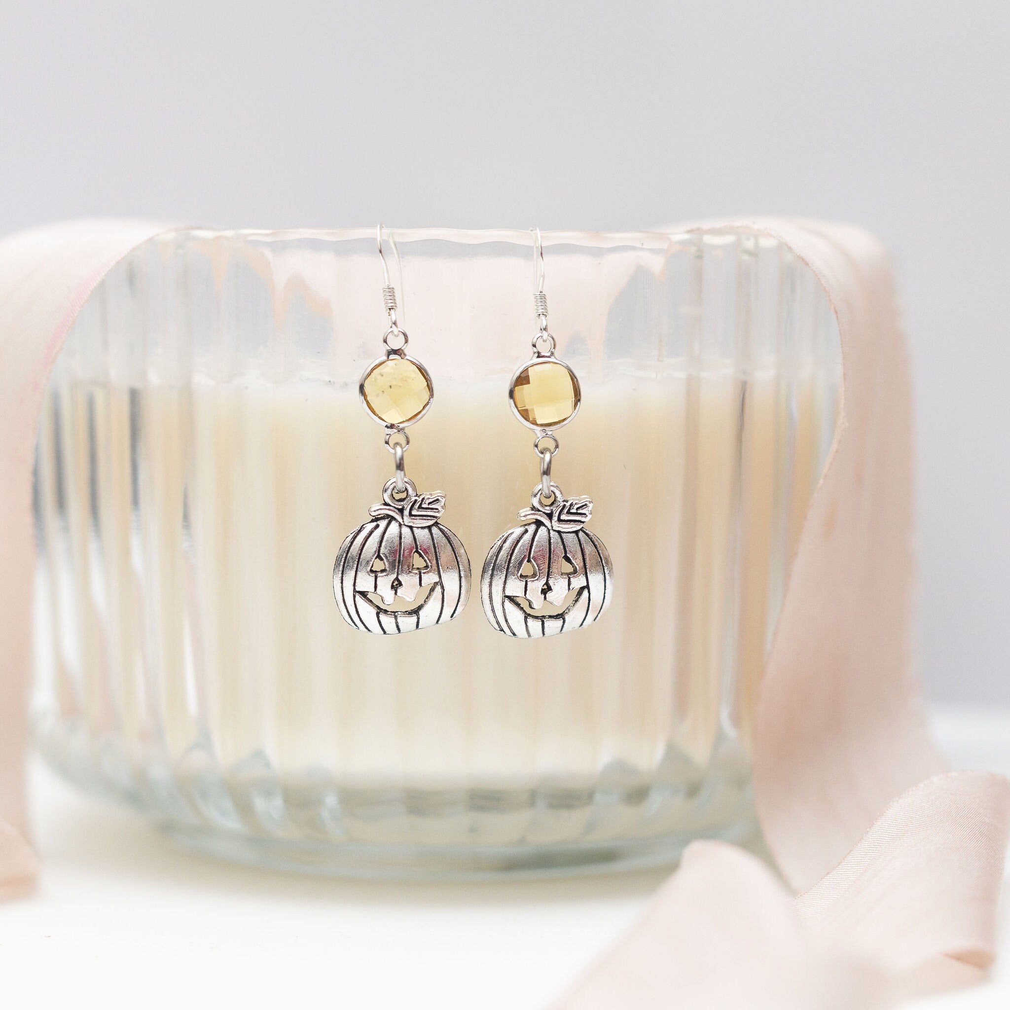 Pumpkin earrings, birthstone jewellery, personalised gifts, jack o' lantern, Halloween accessory, gothic style, custom October birthday