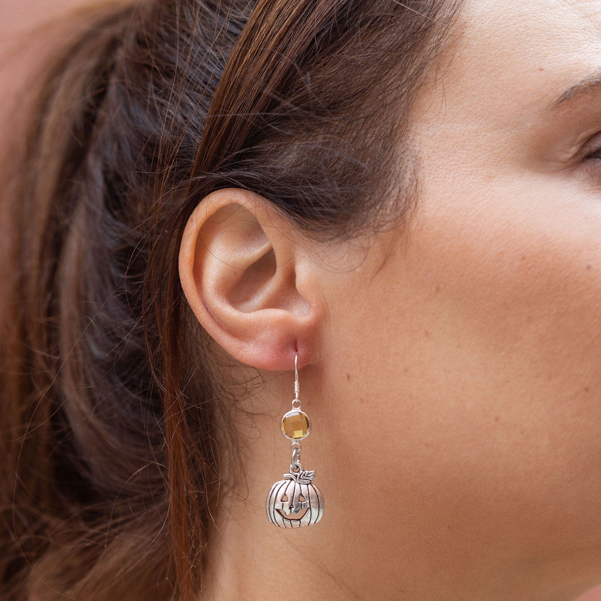 Pumpkin earrings, birthstone jewellery, personalised gifts, jack o' lantern, Halloween accessory, gothic style, custom October birthday