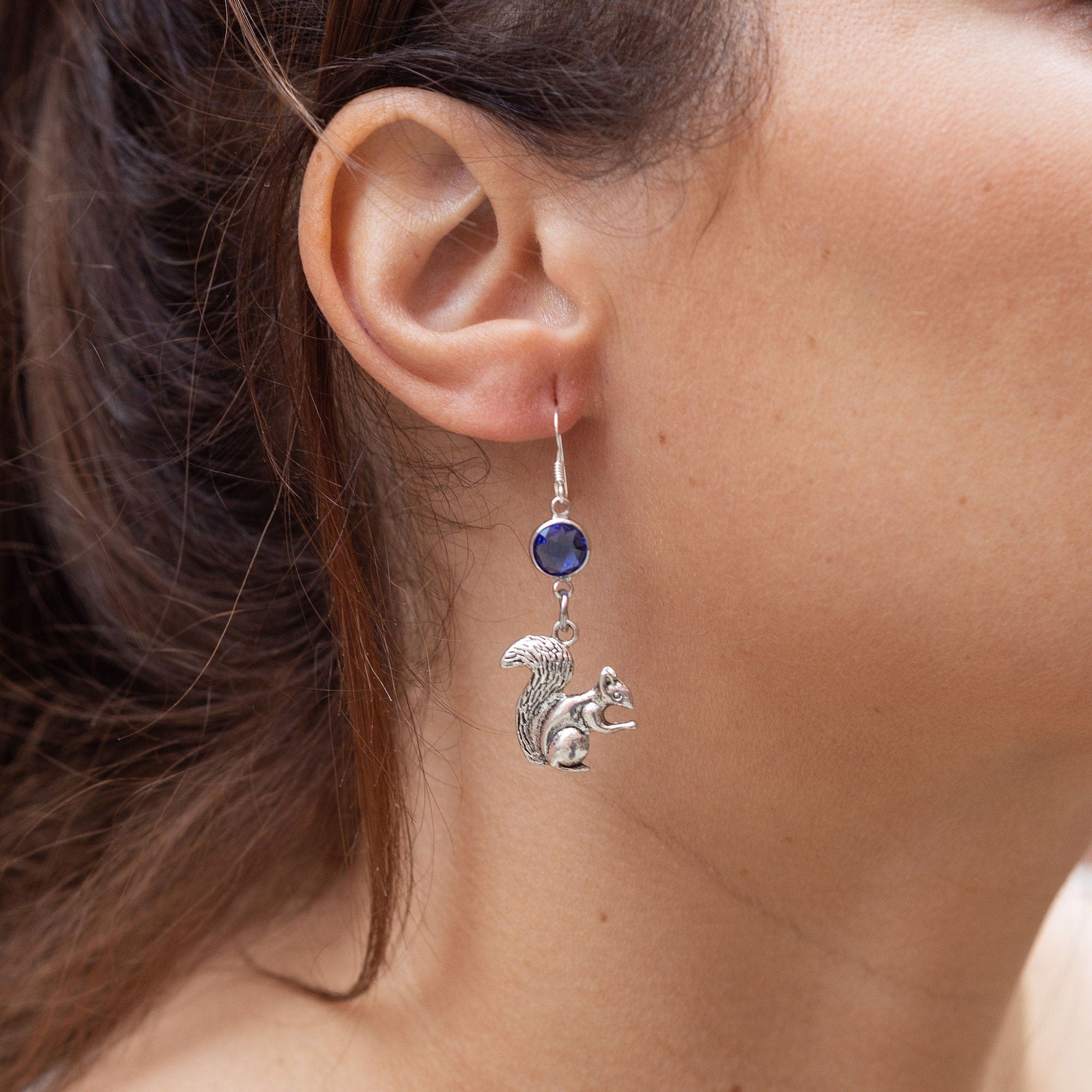 Squirrel earrings, birthstone jewellery, personalised gifts, woodland animals, nature accessory, squirrel theme gifts