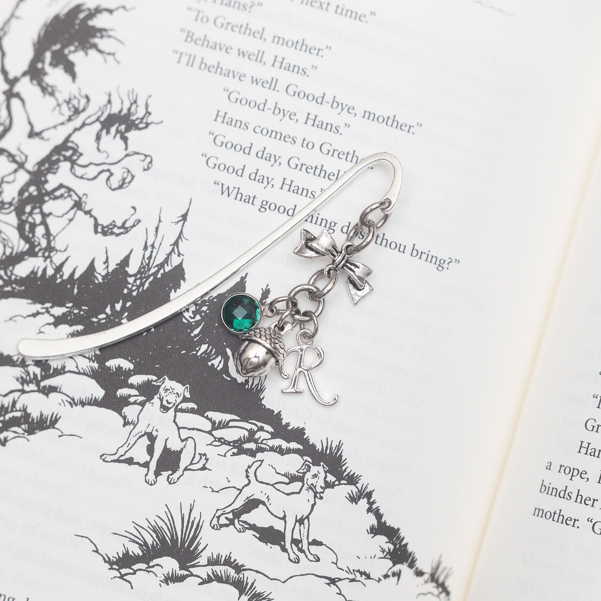 Acorn bookmark, personalised gifts, birthstone and initial, custom metal charm page marker, woodland walks, nature Autumn, teacher thank you