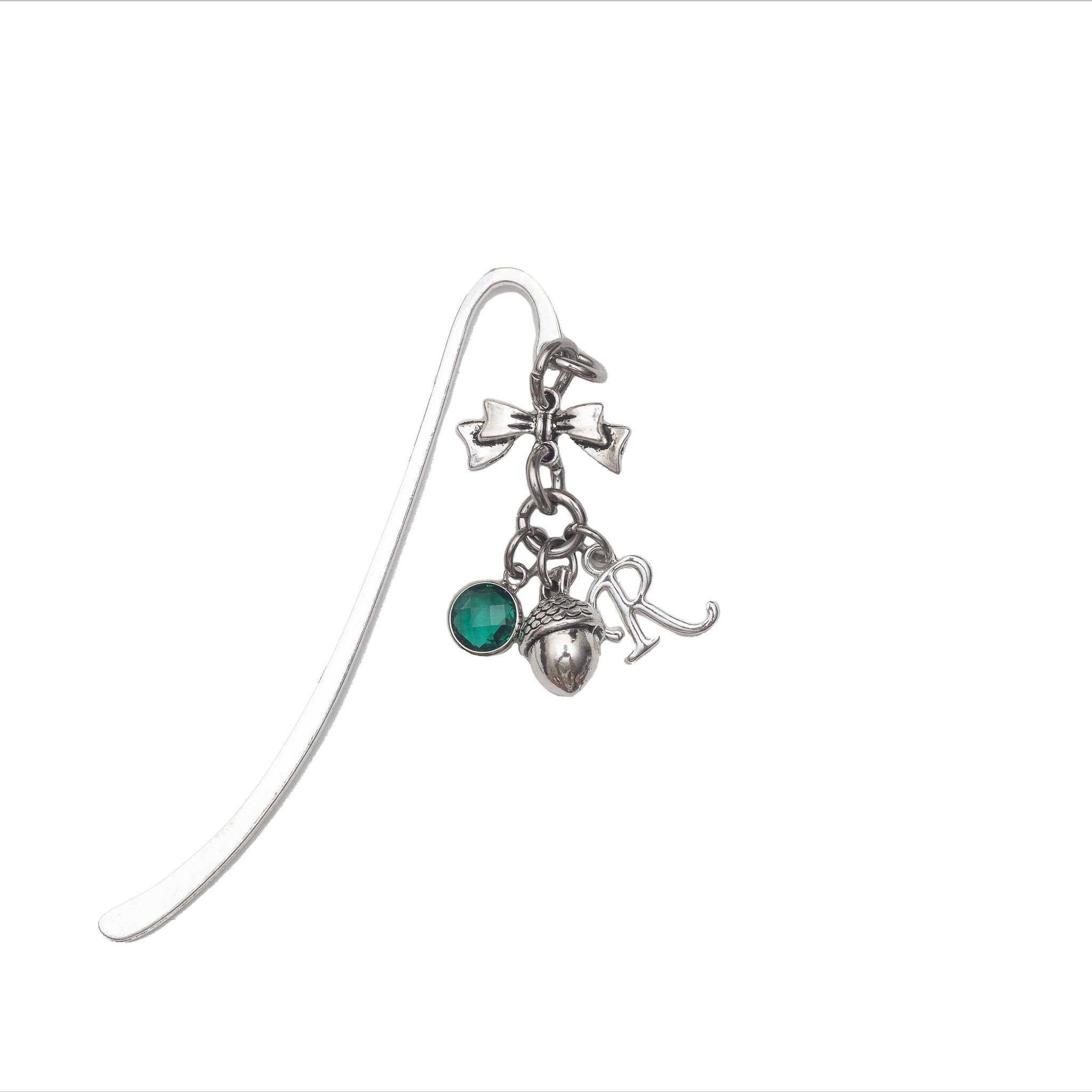 Acorn bookmark, personalised gifts, birthstone and initial, custom metal charm page marker, woodland walks, nature Autumn, teacher thank you