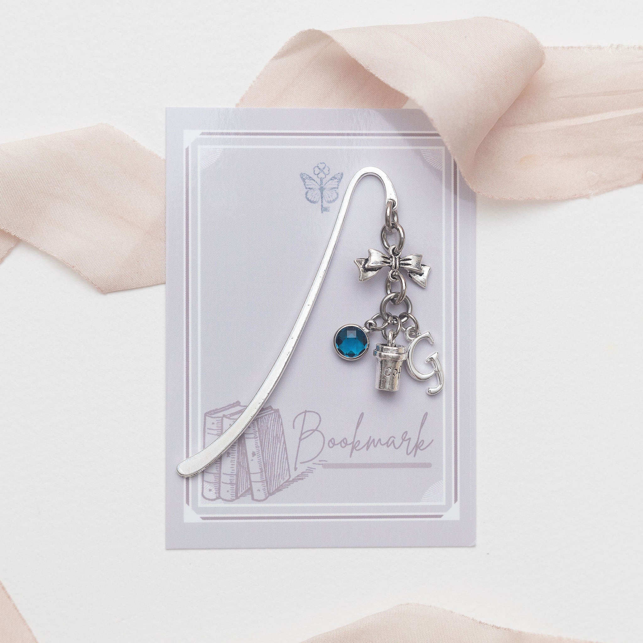 Coffee bookmark, personalised gifts, birthstone and initial, custom metal charm page marker, bookworm present, barista coffee drinker