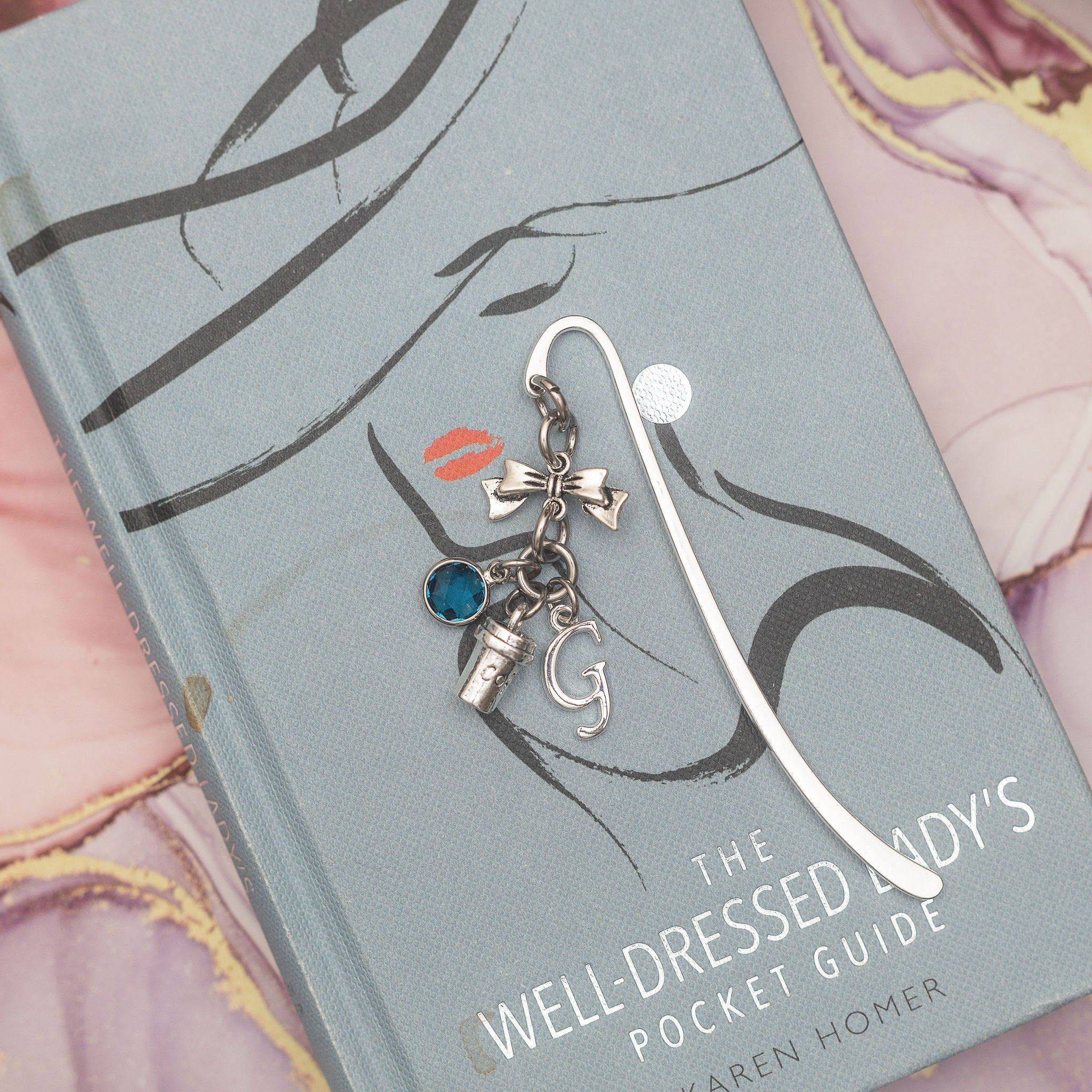 Coffee bookmark, personalised gifts, birthstone and initial, custom metal charm page marker, bookworm present, barista coffee drinker