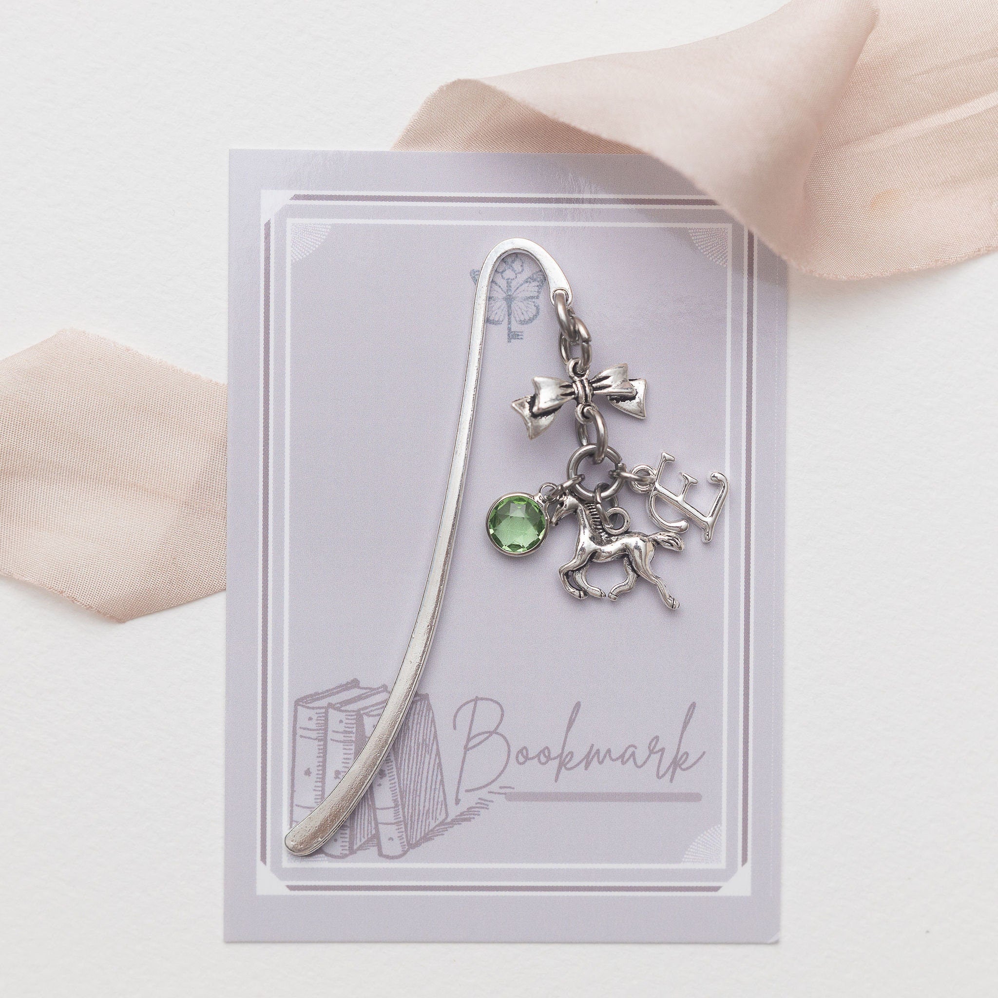 Horse bookmark, personalised gifts, birthstone and initial, metal charm page marker, equestrian rider, new pony owner, pet loss keepsake