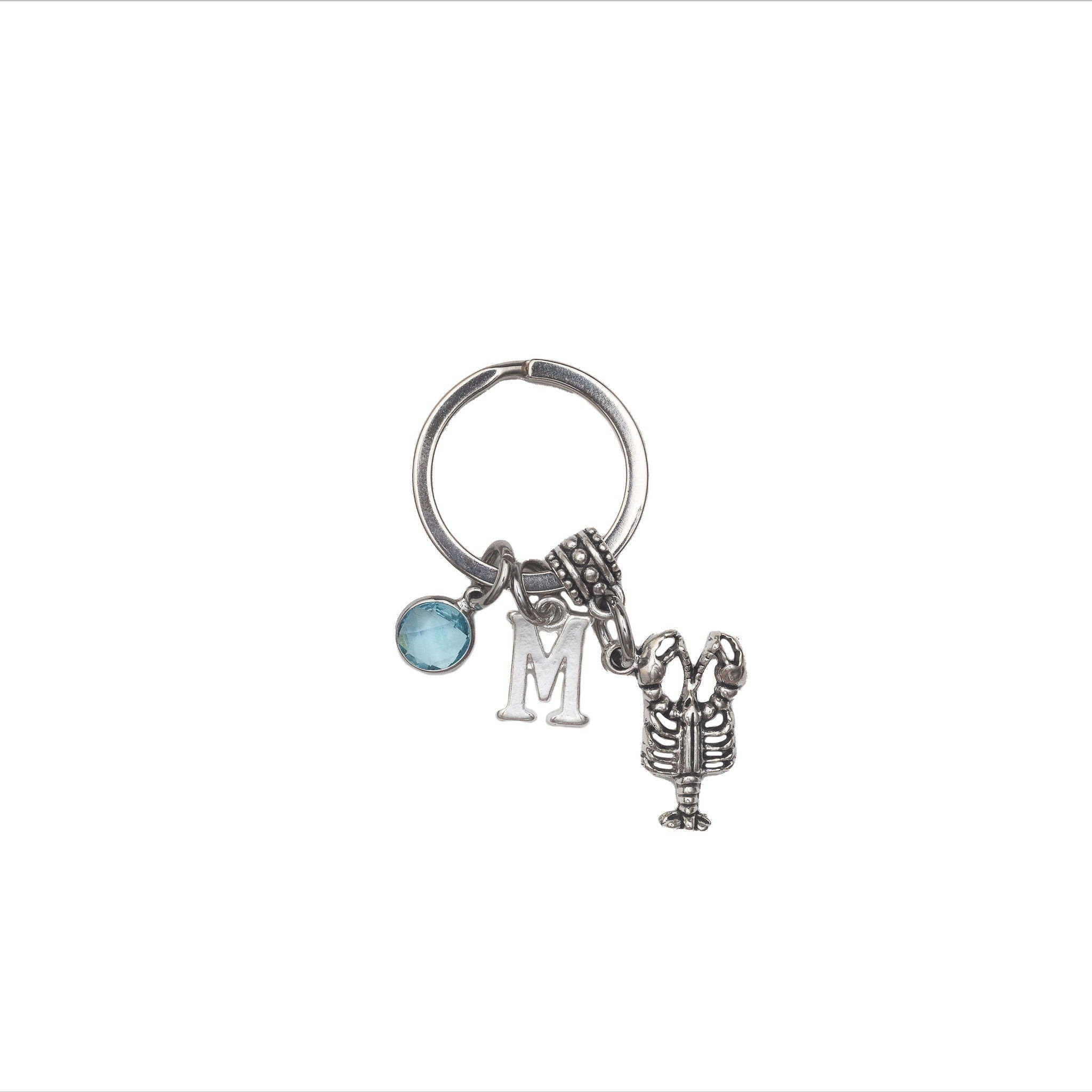 Personalised Lobster Keyring: Initial & Birthstone Charm