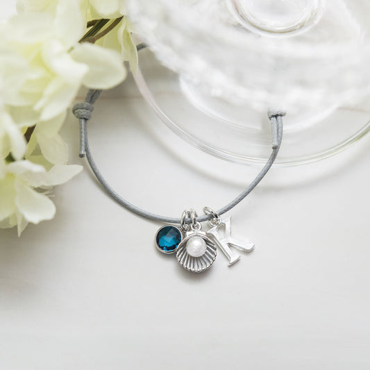 Shell bracelet, wax cord adjustable bracelets, personalised gifts, friendship, pearl jewellery, beach ocean sea