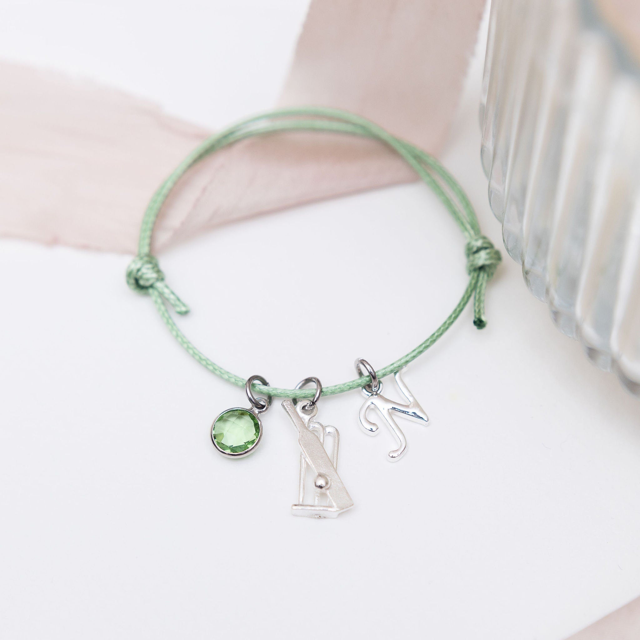 Cricket bracelet, waxed cord adjustable, personalised gifts, sports jewellery, cricket stumps, custom team player gift, birthstone letter