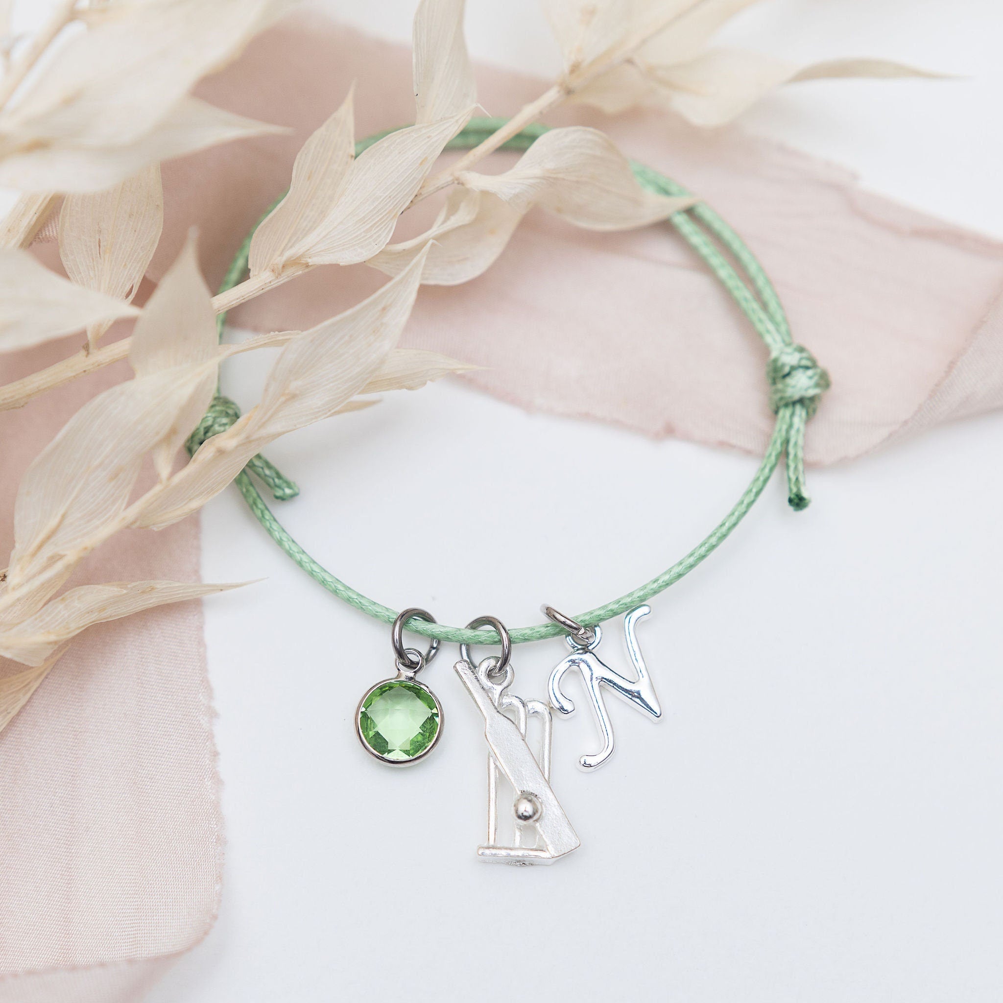 Cricket bracelet, waxed cord adjustable, personalised gifts, sports jewellery, cricket stumps, custom team player gift, birthstone letter