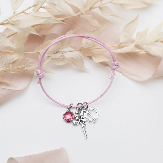 Fairy bracelet, waxed cord adjustable, personalised gifts, whimsical jewellery, fairy-tale faerie gifts, custom for her, birthstone letter