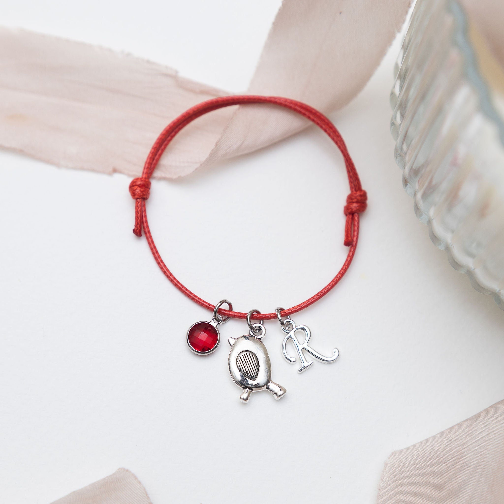 Robin bracelet, waxed cord adjustable, personalised gifts, robin jewellery, winter bird gift, remembrance keepsake, birthstone birthday