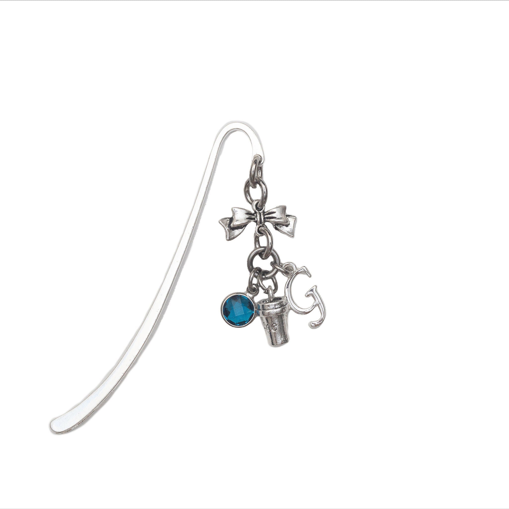 Coffee bookmark, personalised gifts, birthstone and initial, custom metal charm page marker, bookworm present, barista coffee drinker