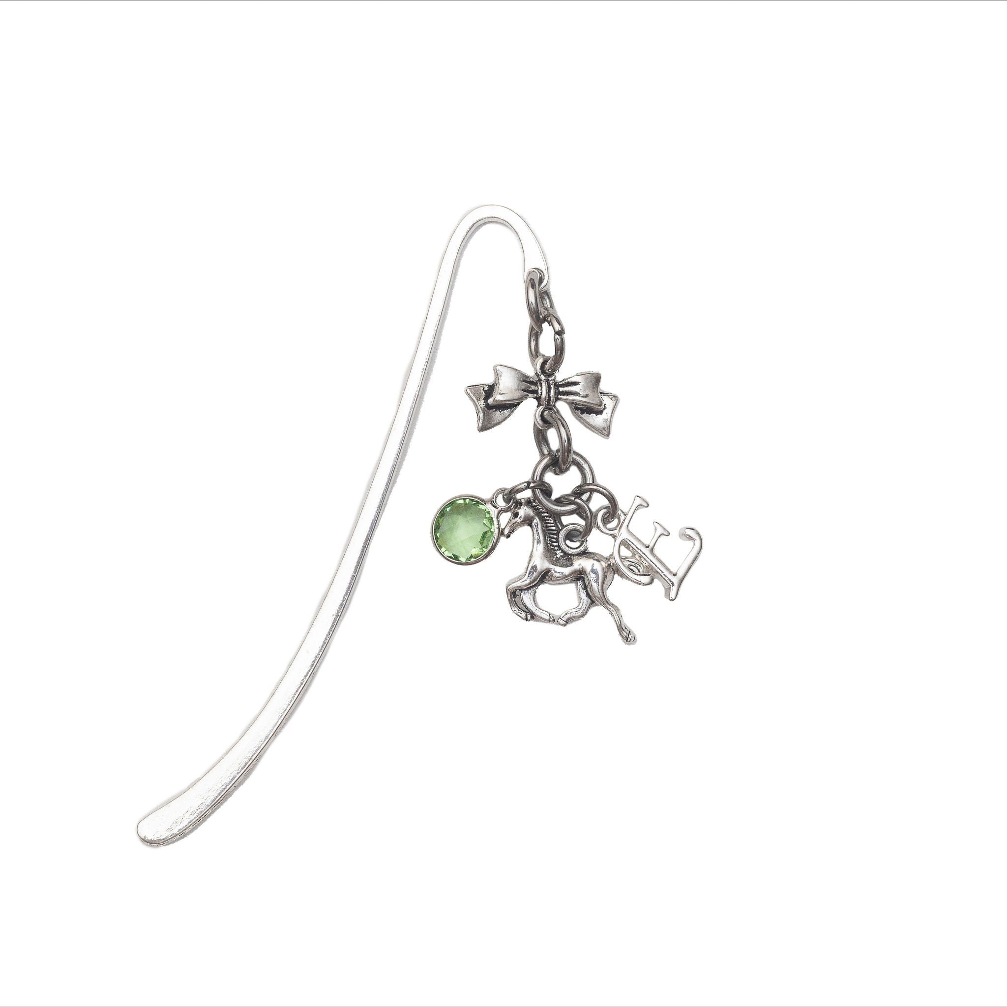 Horse bookmark, personalised gifts, birthstone and initial, metal charm page marker, equestrian rider, new pony owner, pet loss keepsake