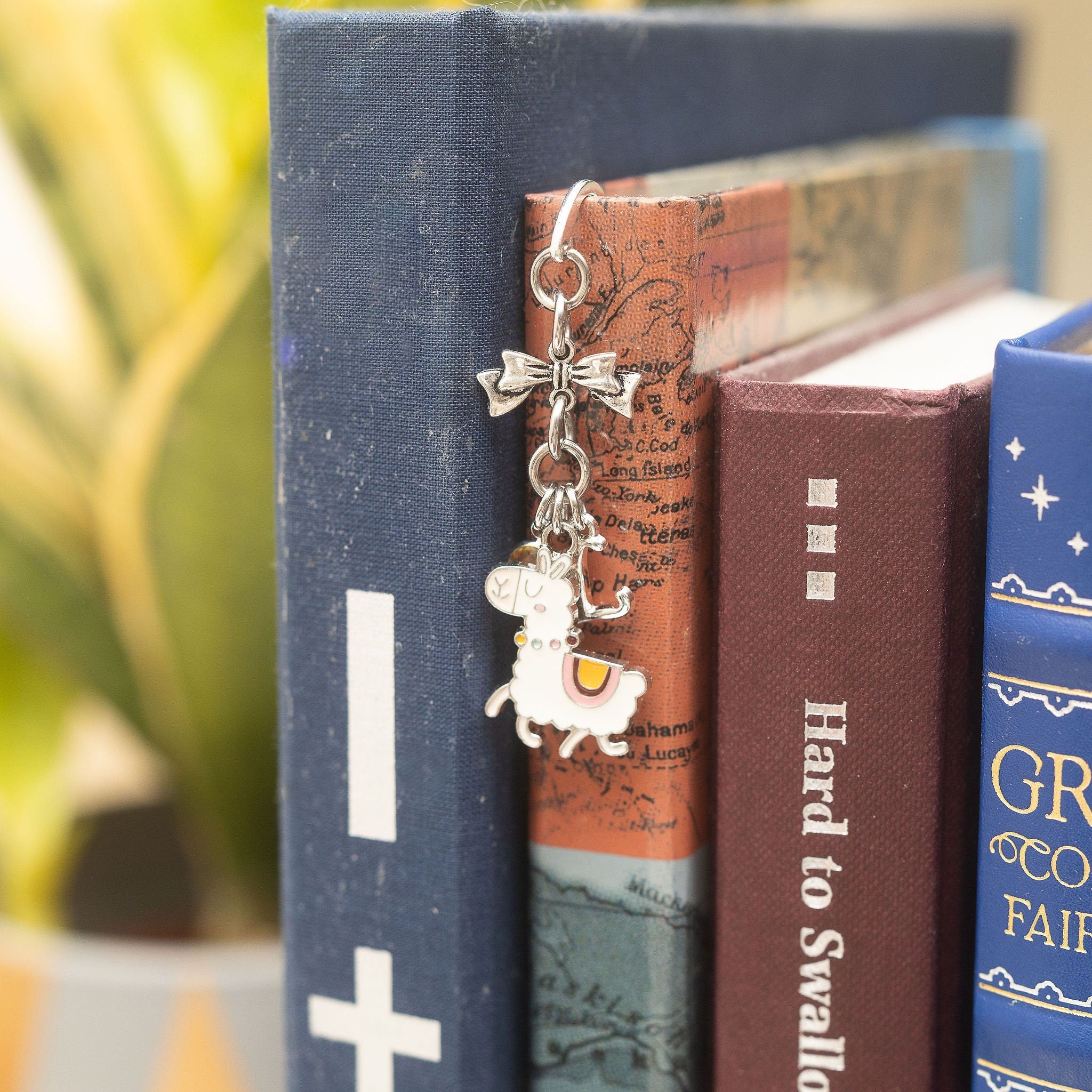 Personalised Llama Bookmark: Enamel Alpaca Charm, Birthstone Initial