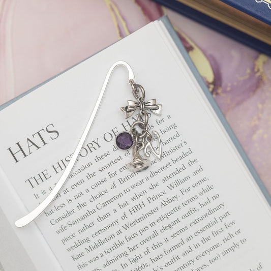 Wizard bookmark, personalised gifts, wizard hat gifts, birthstone and initial, metal charm page marker, whimsical fairy-tale, bookworm gift