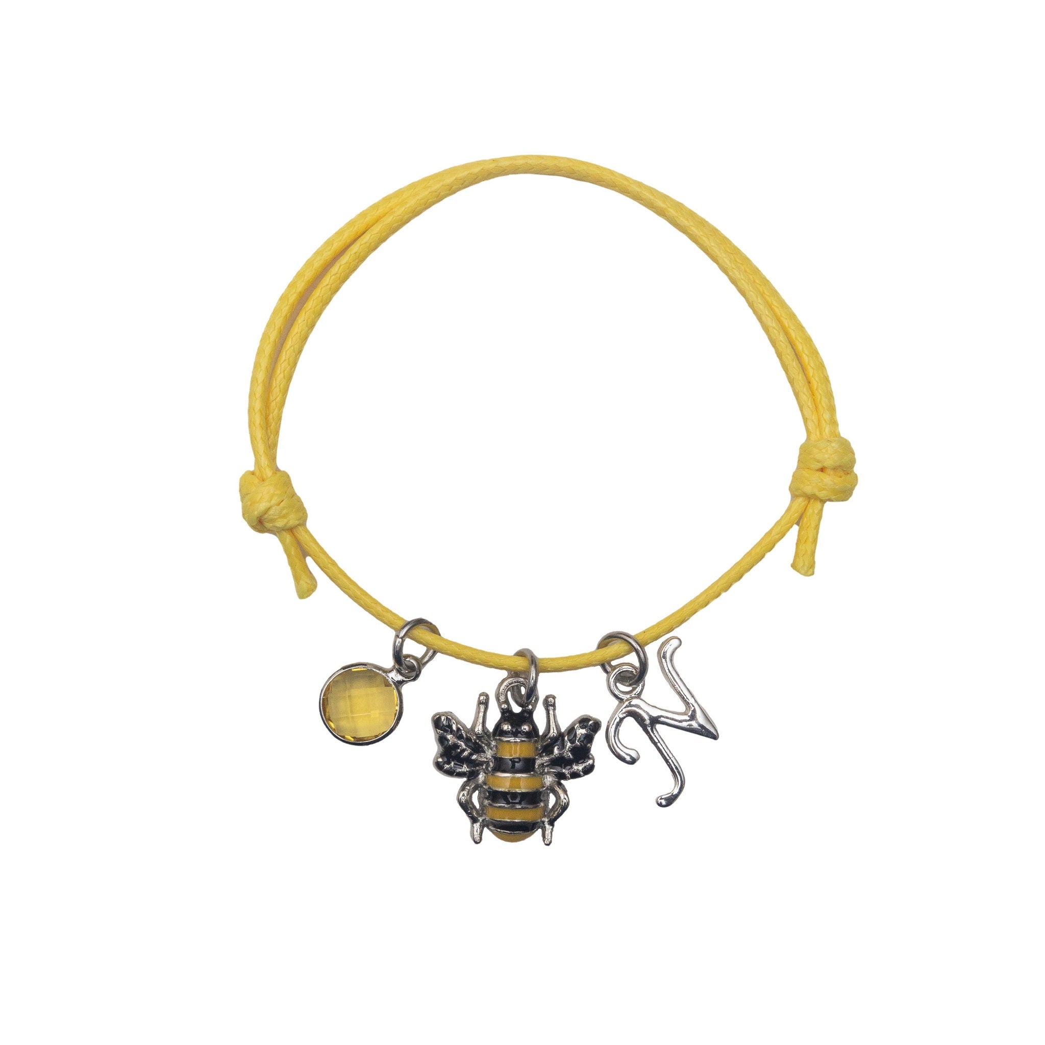 Bumble bee bracelet, waxed cord adjustable, personalised gifts, bee jewellery, queen bee present, custom birthday gift, initial birthstone