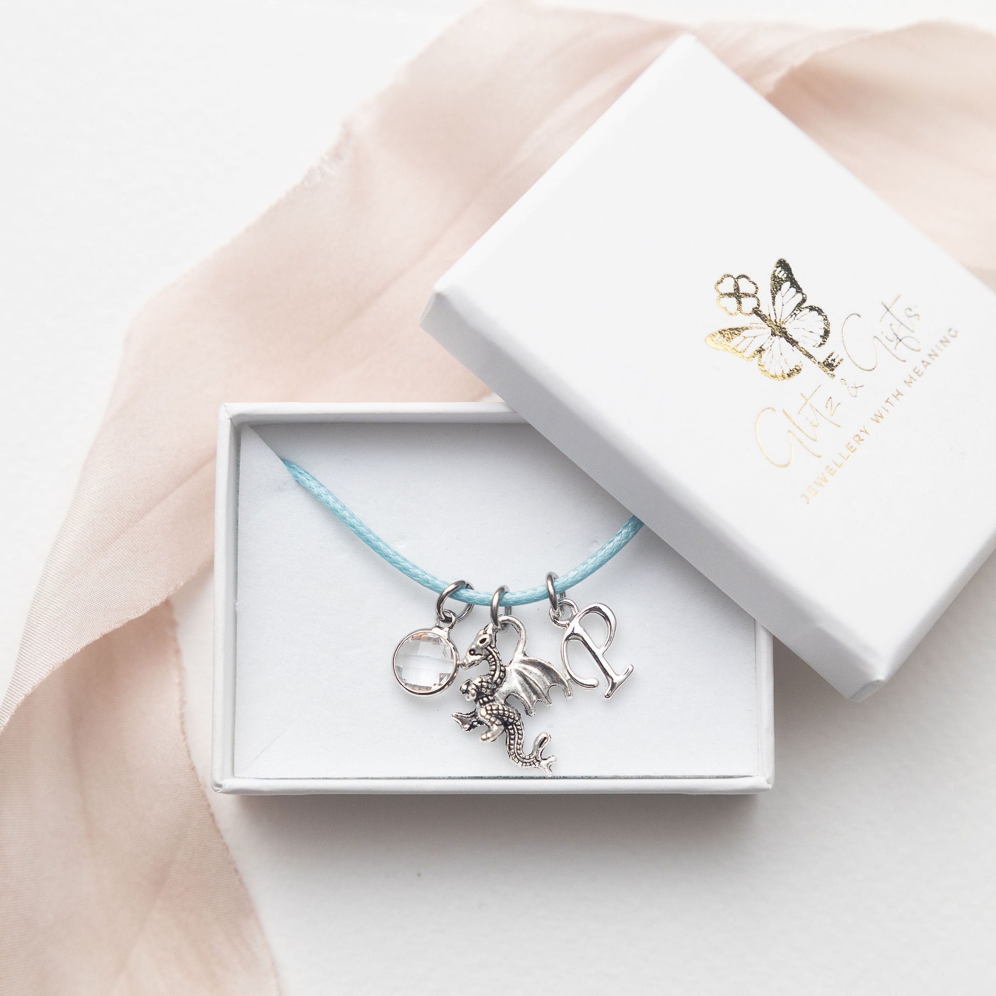 Dragon bracelet, waxed cord adjustable, personalised gifts, dragon jewellery, custom birthday gift, initial birthstone, fantasy medieval