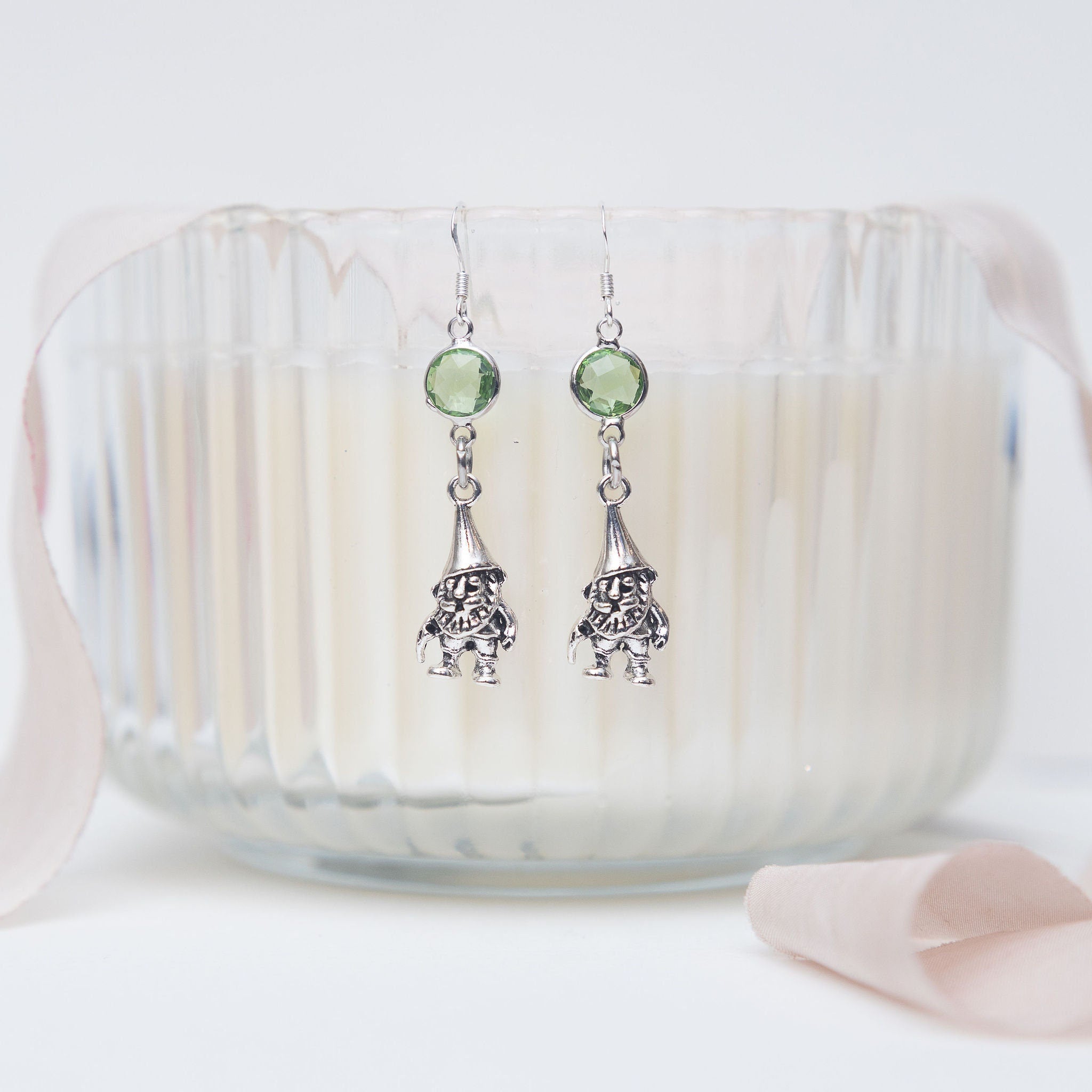 Gnome earrings, birthstone jewellery, personalised gifts, charm drop earrings, gnome jewellery, gift for gardener, garden gnome present