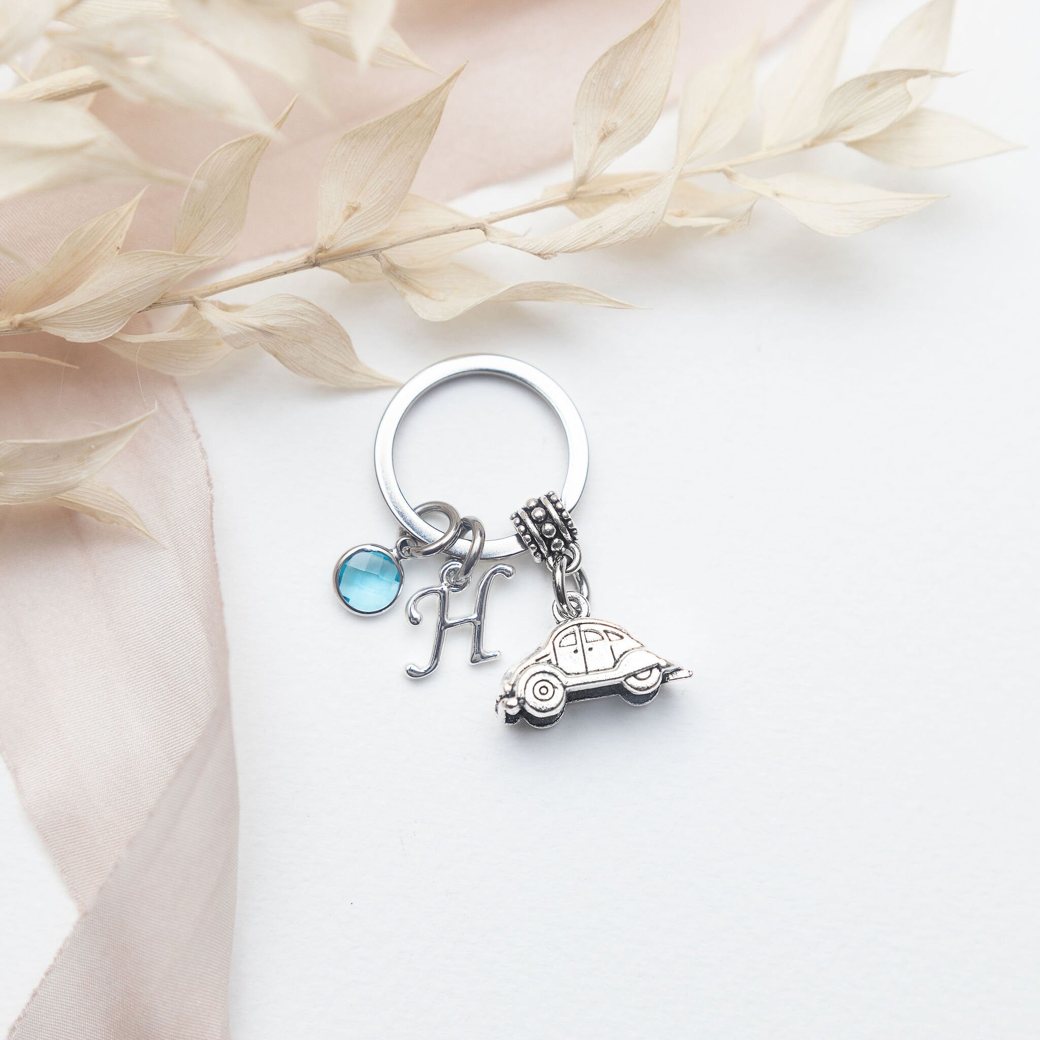 Car keyring, personalised gifts, new car charm, birthstone letter, congratulation driving test pass, passed test instructor thank you gift