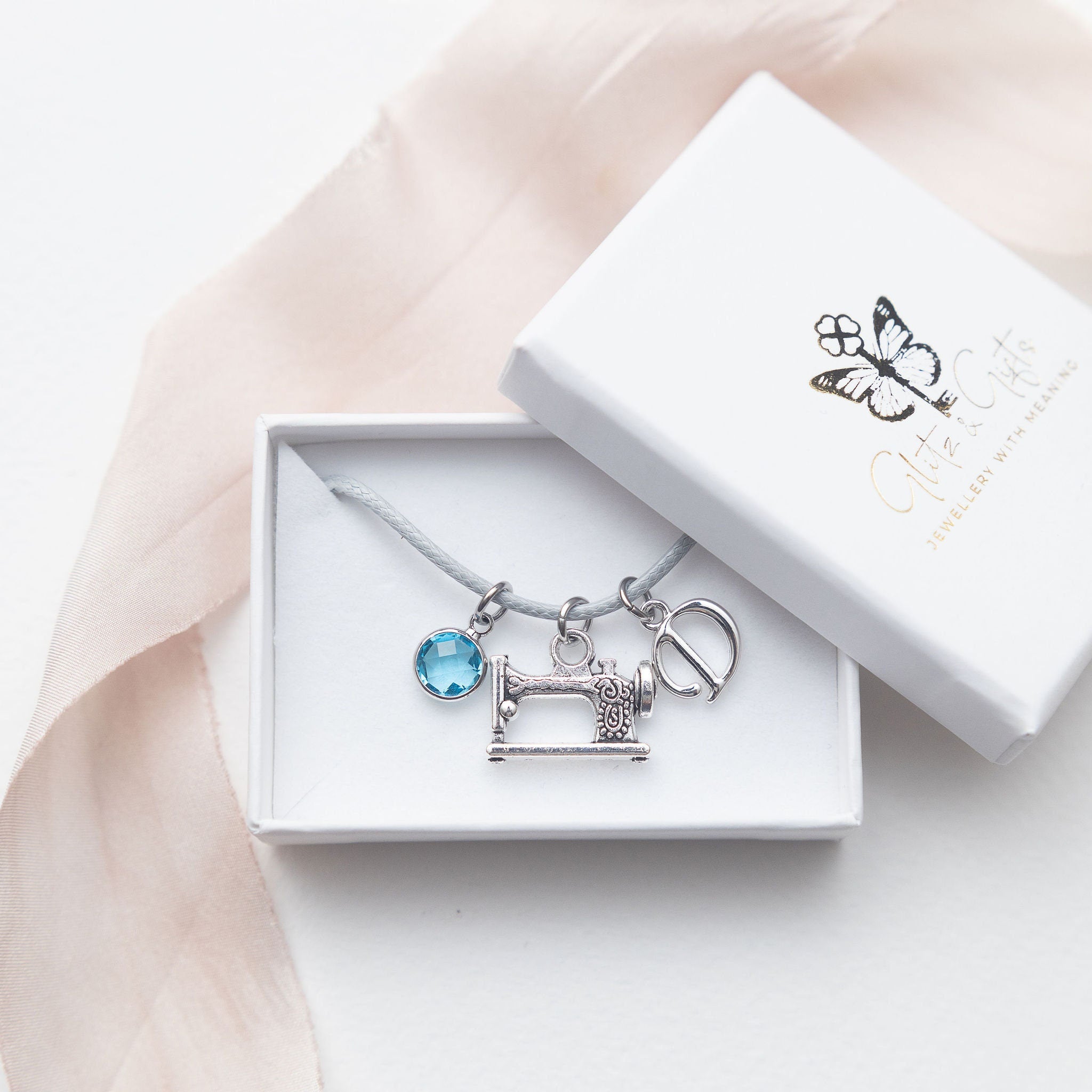 Sewing machine bracelet, waxed cord adjustable, personalised gifts, sew theme, sewer jewellery, dressmaker seamstress, crafter keepsake