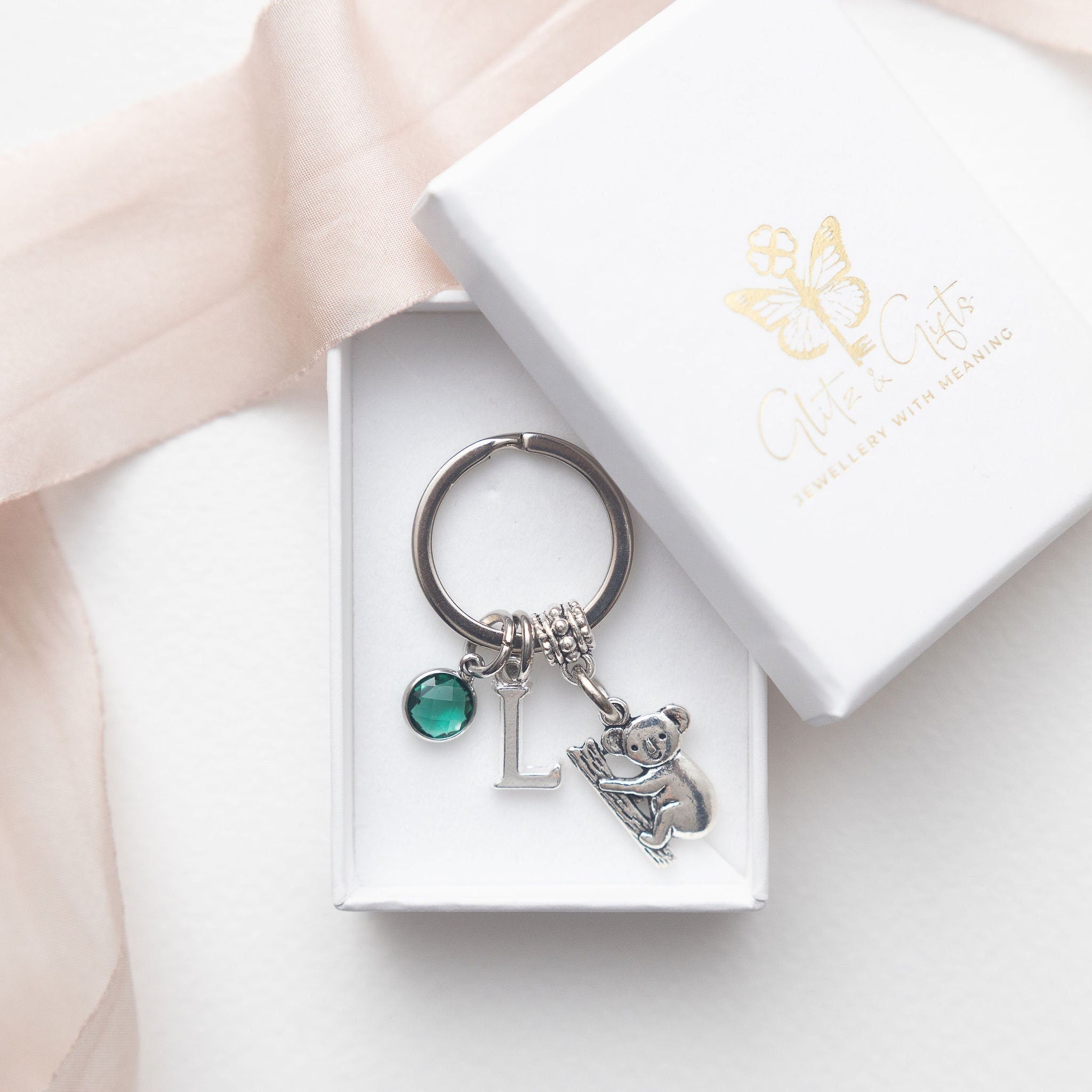 Koala keyring, personalised gifts, koala bear gift, birthstone letter, Australia trip reveal gift, Australian travel bag charm
