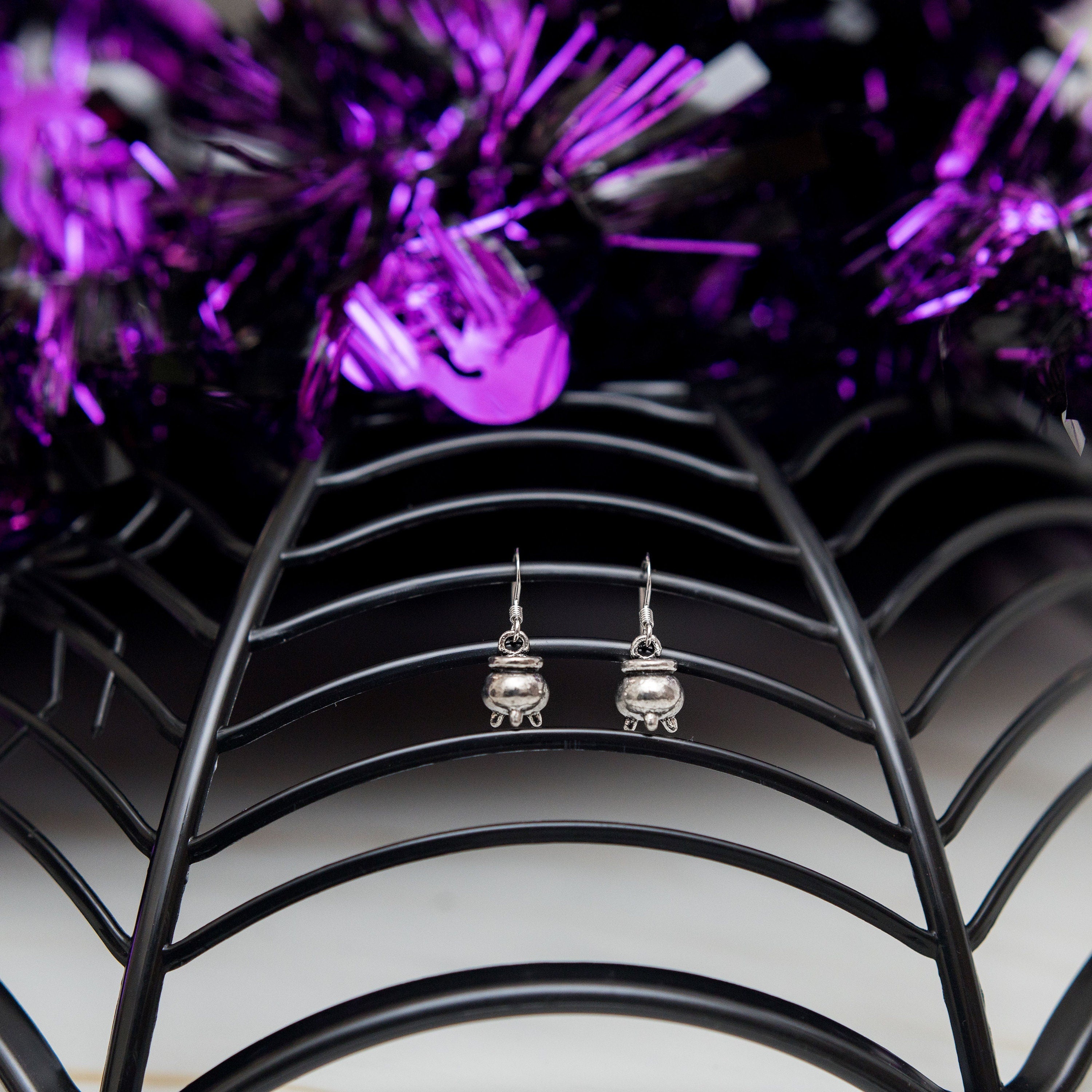 Cauldron Dangle Earrings: Halloween Witch Jewellery, Spooky Accessories