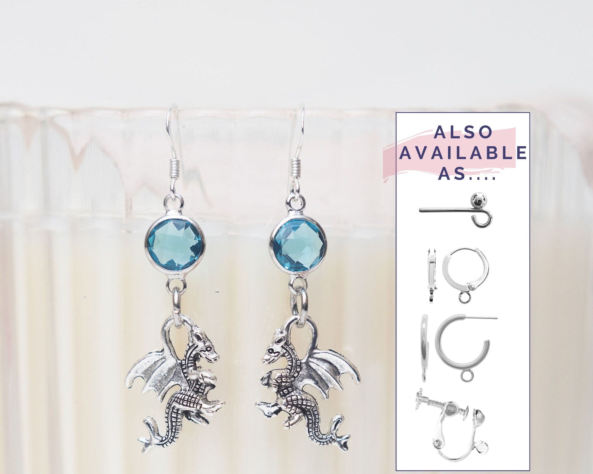 Dragon earrings, birthstone jewellery, personalised gifts, charm drop earrings, baby dragon jewellery, fantasy medieval gift,