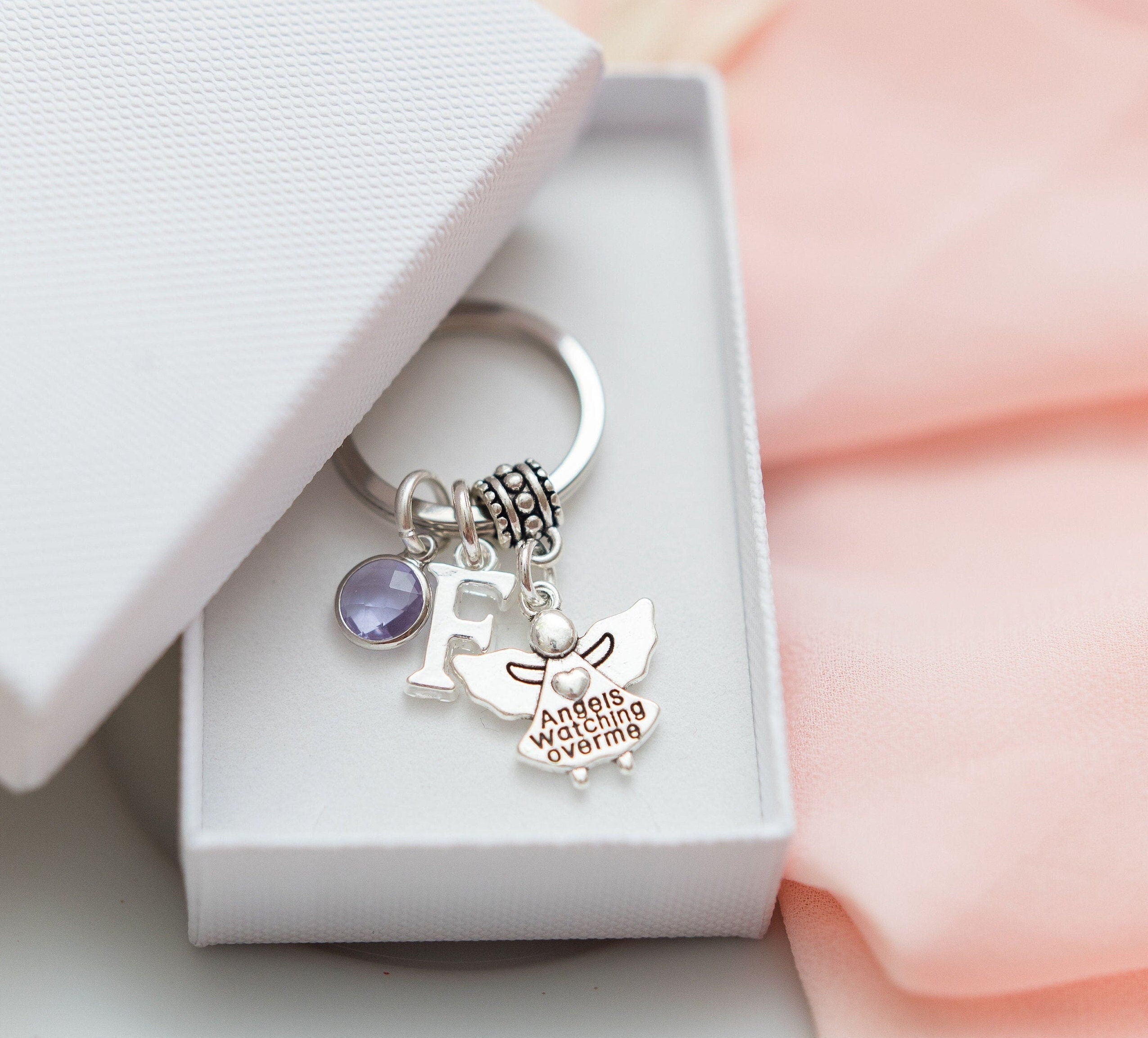 Guardian angel keyring, angels watching over me keychain, personalised gifts, remembrance gift, memorial