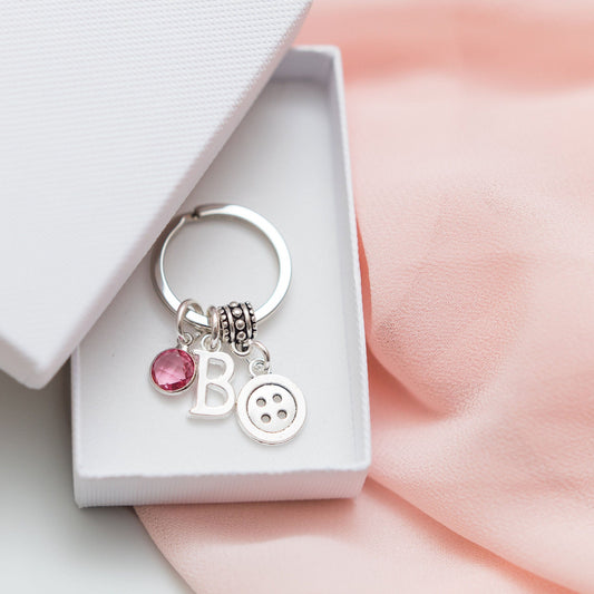 Button keyring, sew keychain, gifts for sewer, personalised gifts, sewing teacher thank you,  dressmaker seamstress present