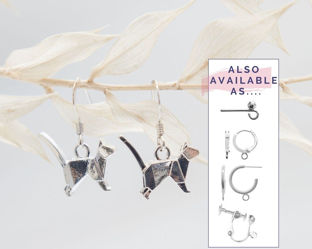 Origami cat earrings, 925 sterling silver ear wires, cat jewellery, cat owner gifts, animal lover jewellery, pet loss