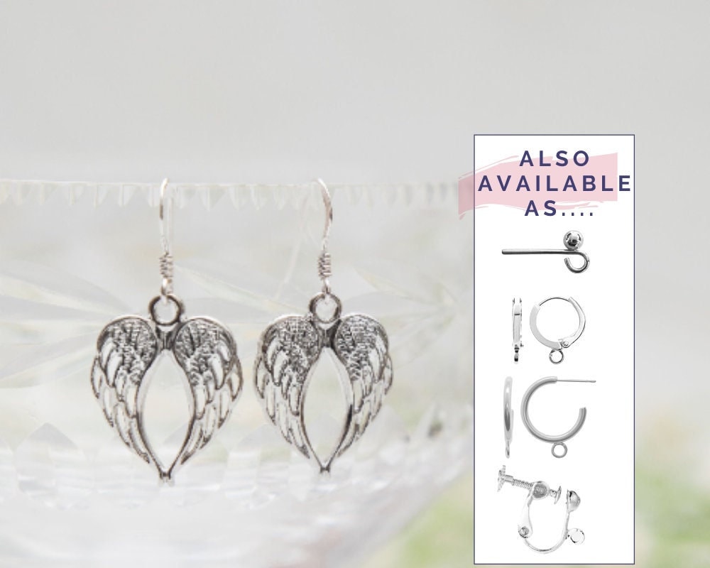 Angel wing earrings, guardian angels gift, charm drop dangle, simple everyday earring, double wing jewellery, remembrance memorial loss gift