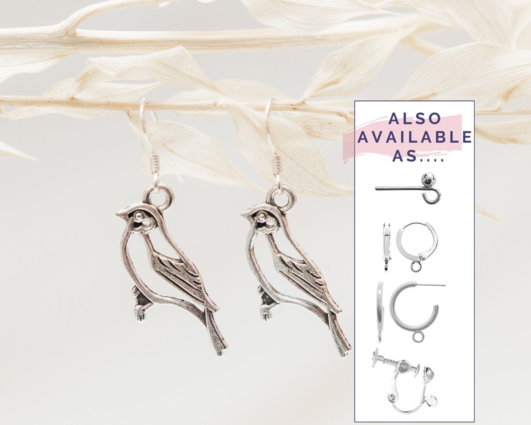 Bird earrings, bird jewellery, animal charm, drop dangle, 925 silver ear wires, women's jewellery, filigree pendant