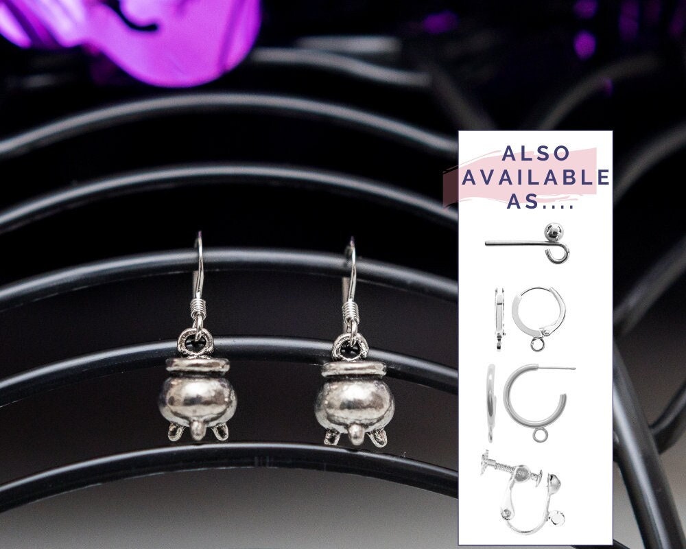 Cauldron earrings, Halloween jewellery, small witch charms, novelty gifts, potion magic, wiccan, trick or treat favour, witchy accessories