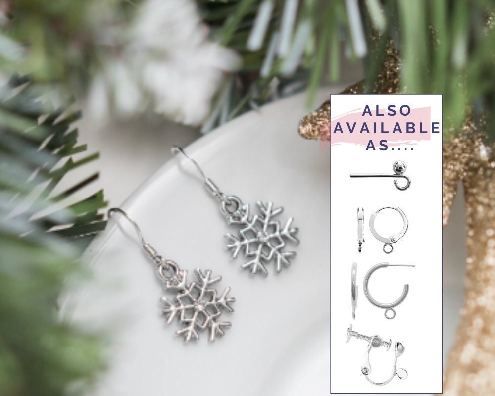Snowflake earrings, snow theme jewellery, 925 sterling silver ear wires, winter gifts, Christmas accessories, festive Holiday, frozen ice