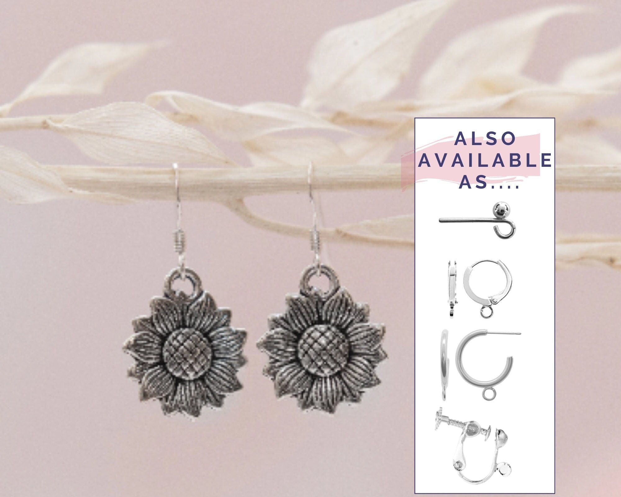 Sunflower earrings, flower drop earring, Spring jewellery, floral gifts, symbolic friendship, growth grow Teacher gift, gardener gift