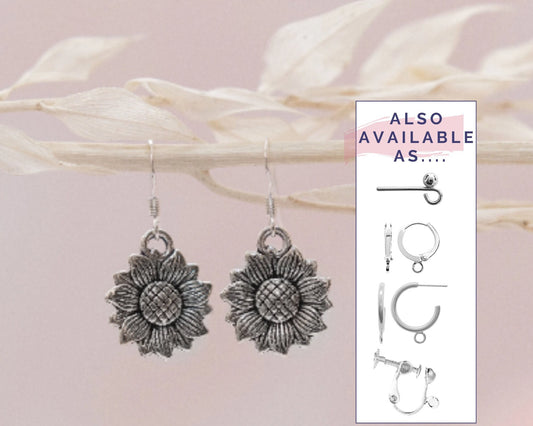 Sunflower earrings, flower drop earring, Spring jewellery, floral gifts, symbolic friendship, growth grow Teacher gift, gardener gift