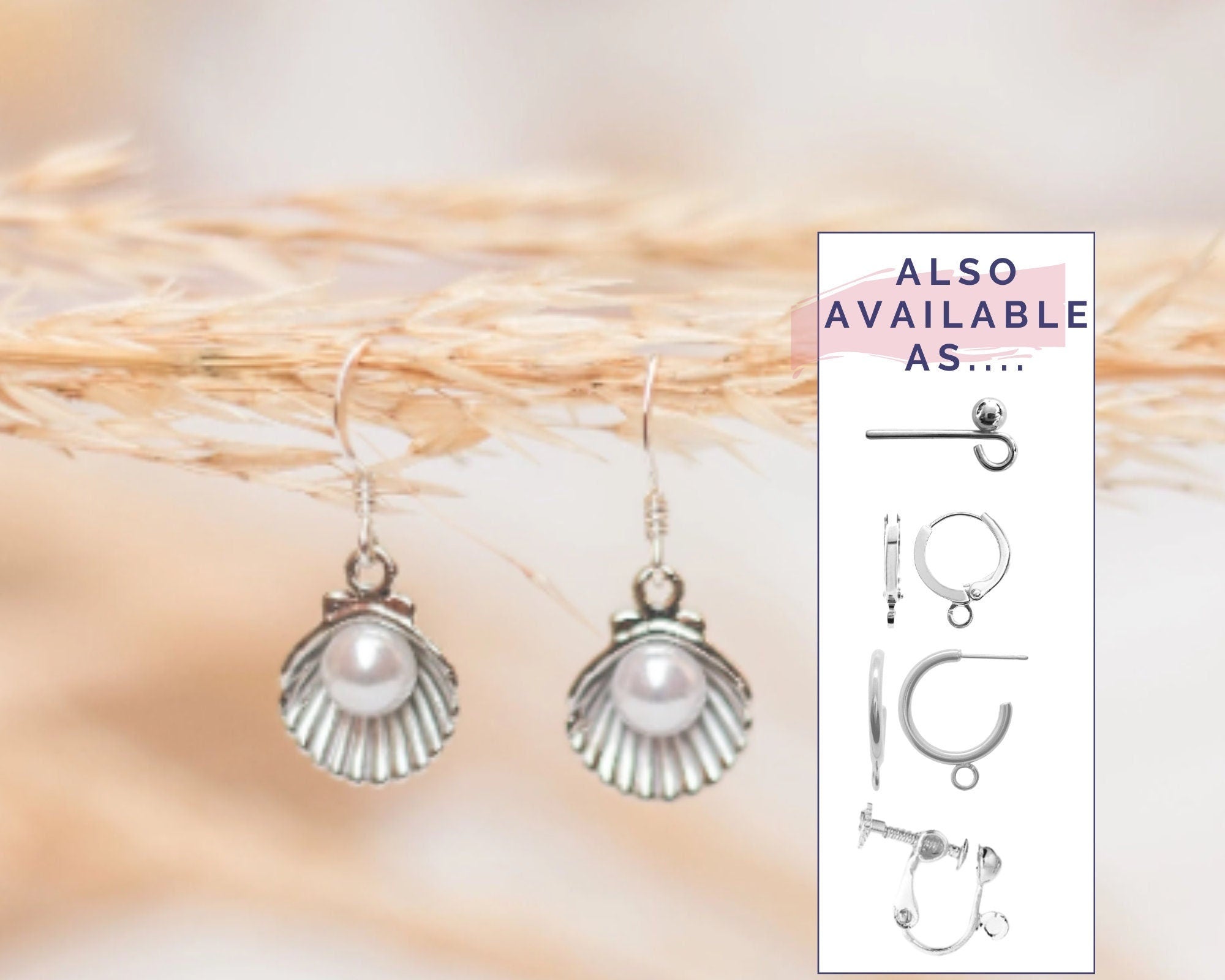 Shell earrings, seashell jewellery, beach holiday accessory, pearl dangle earrings, ocean sea gift, 40th pearl anniversary