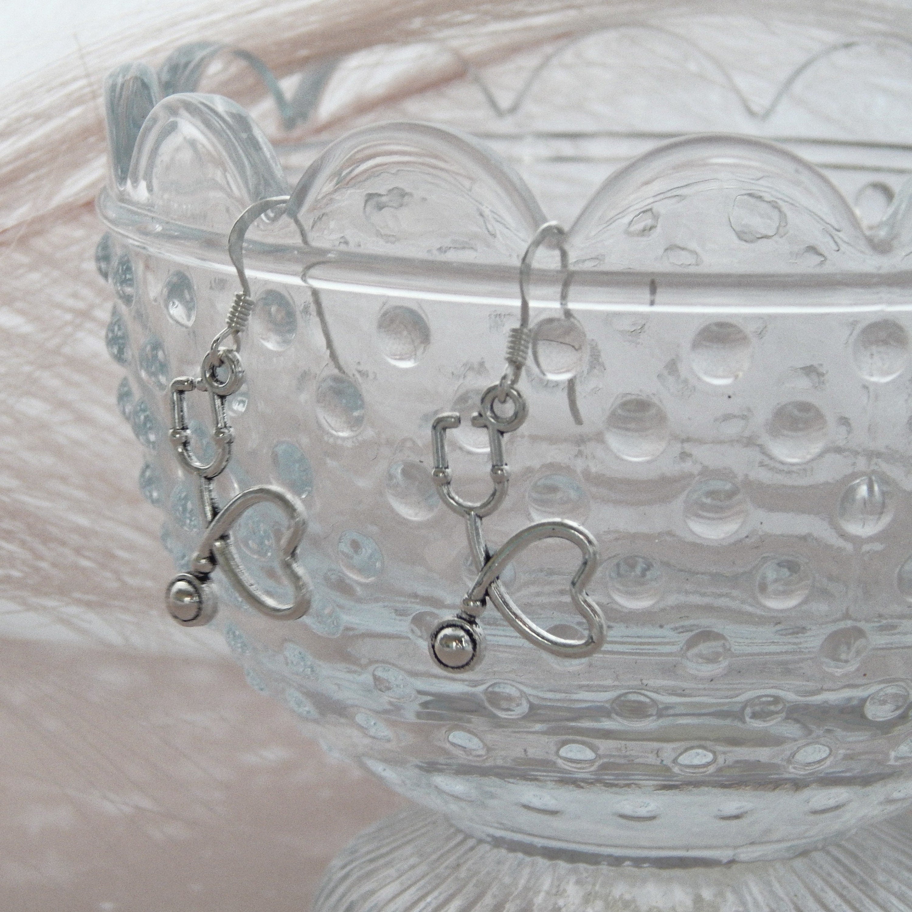 Stethoscope earrings, heart stethoscope jewellery, Doctor Nurse medical student gift, science theme