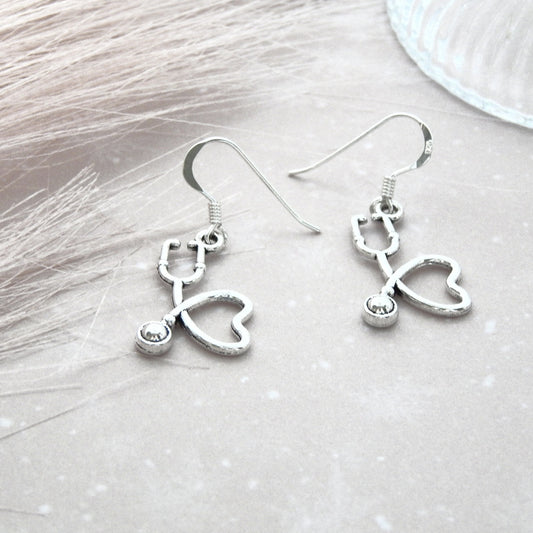 Stethoscope earrings, heart stethoscope jewellery, Doctor Nurse medical student gift, science theme