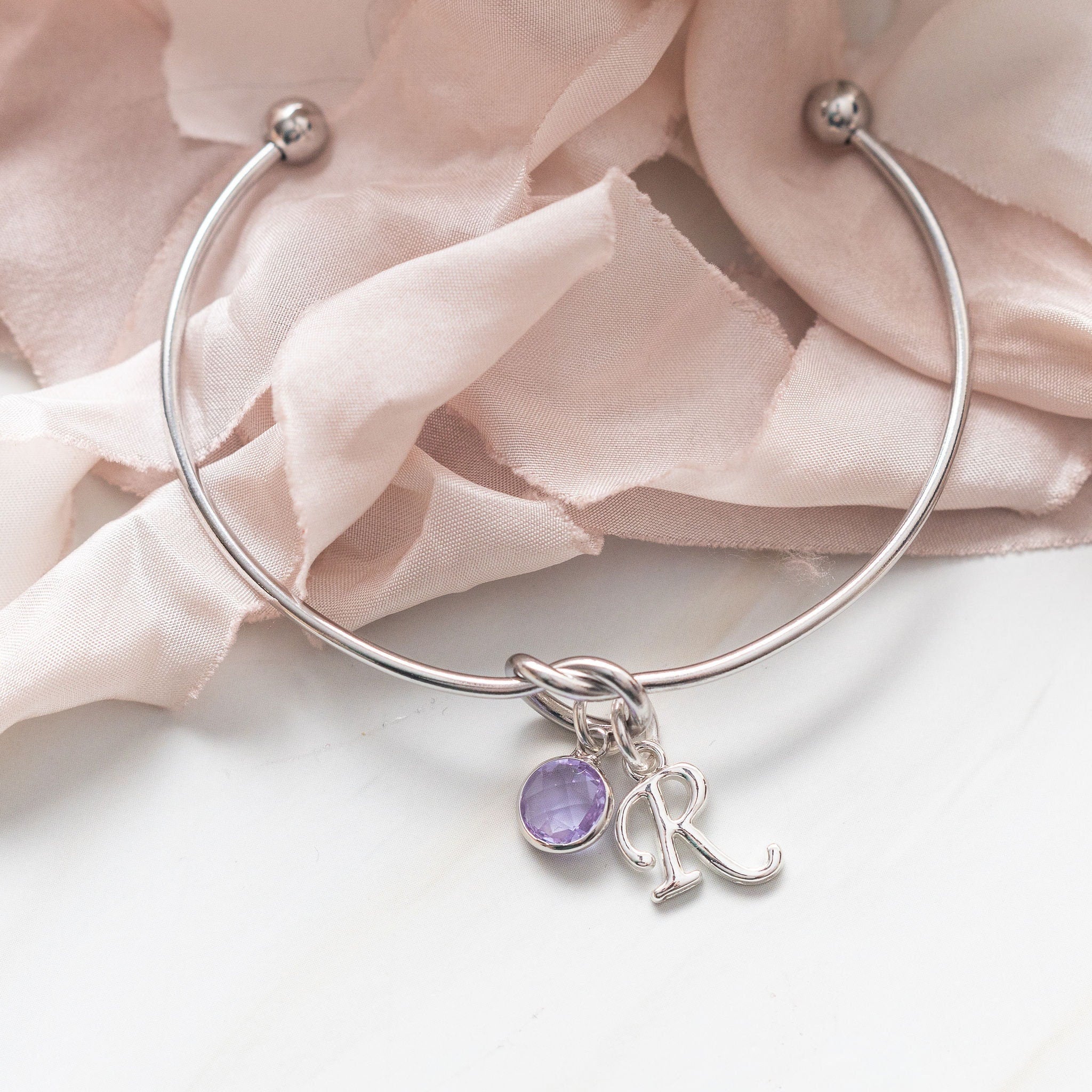 Personalised knot bangle, bridesmaid present, tie the know gift, friendship charm bracelet, birthday gift for her, custom women's jewellery