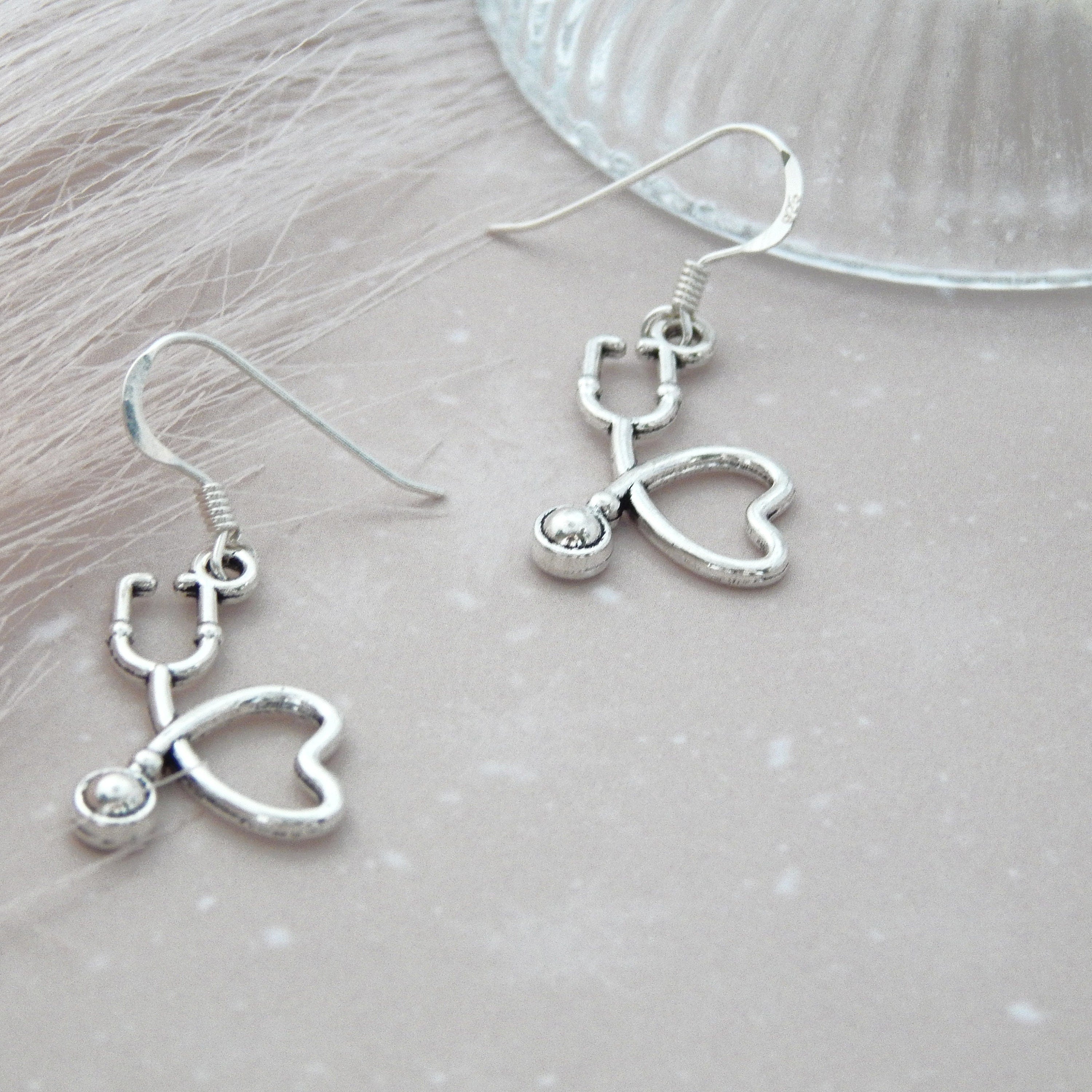 Stethoscope earrings, heart stethoscope jewellery, Doctor Nurse medical student gift, science theme