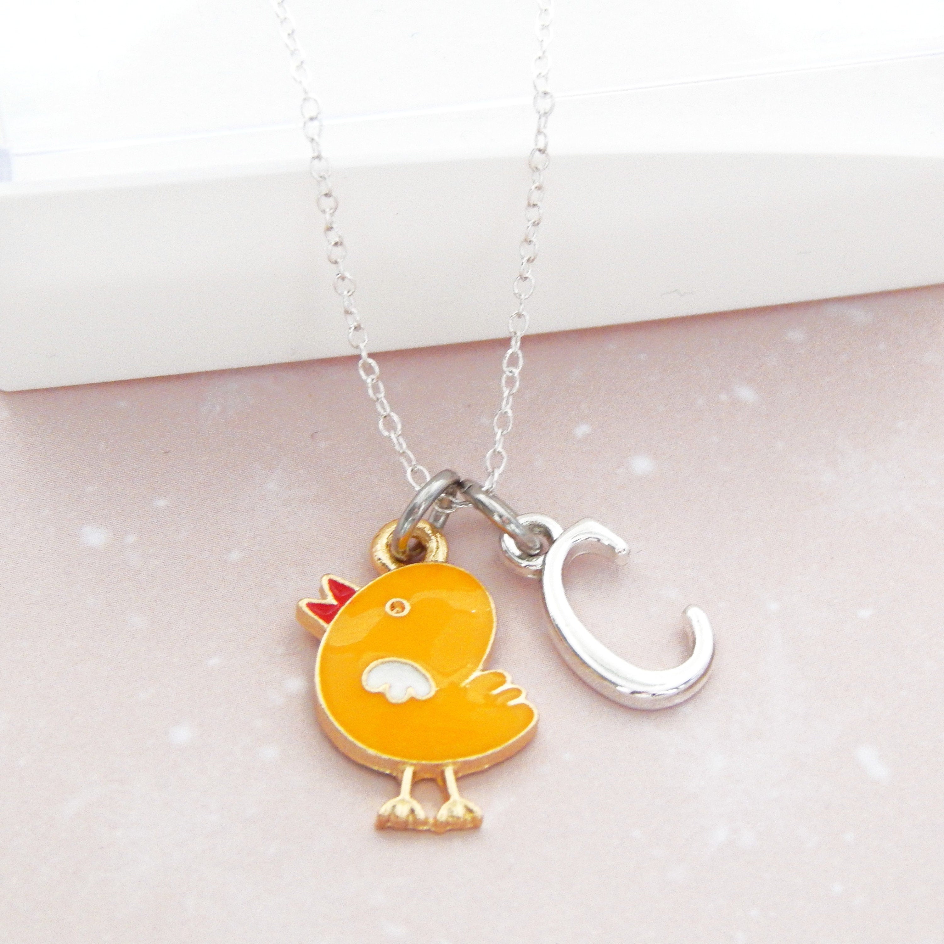 Easter chick necklace, personalised gifts, yellow chick jewellery, Easter 2025 gifts, bird gift, spring accessory, initial necklace