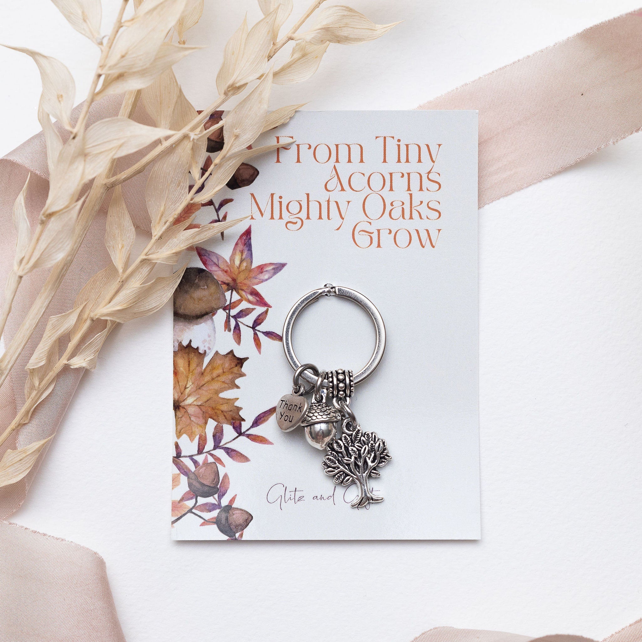 Acorn teacher gift, acorn keyring, nursery nurse gift, teacher thank you gifts, from tiny acorns mighty oaks grow