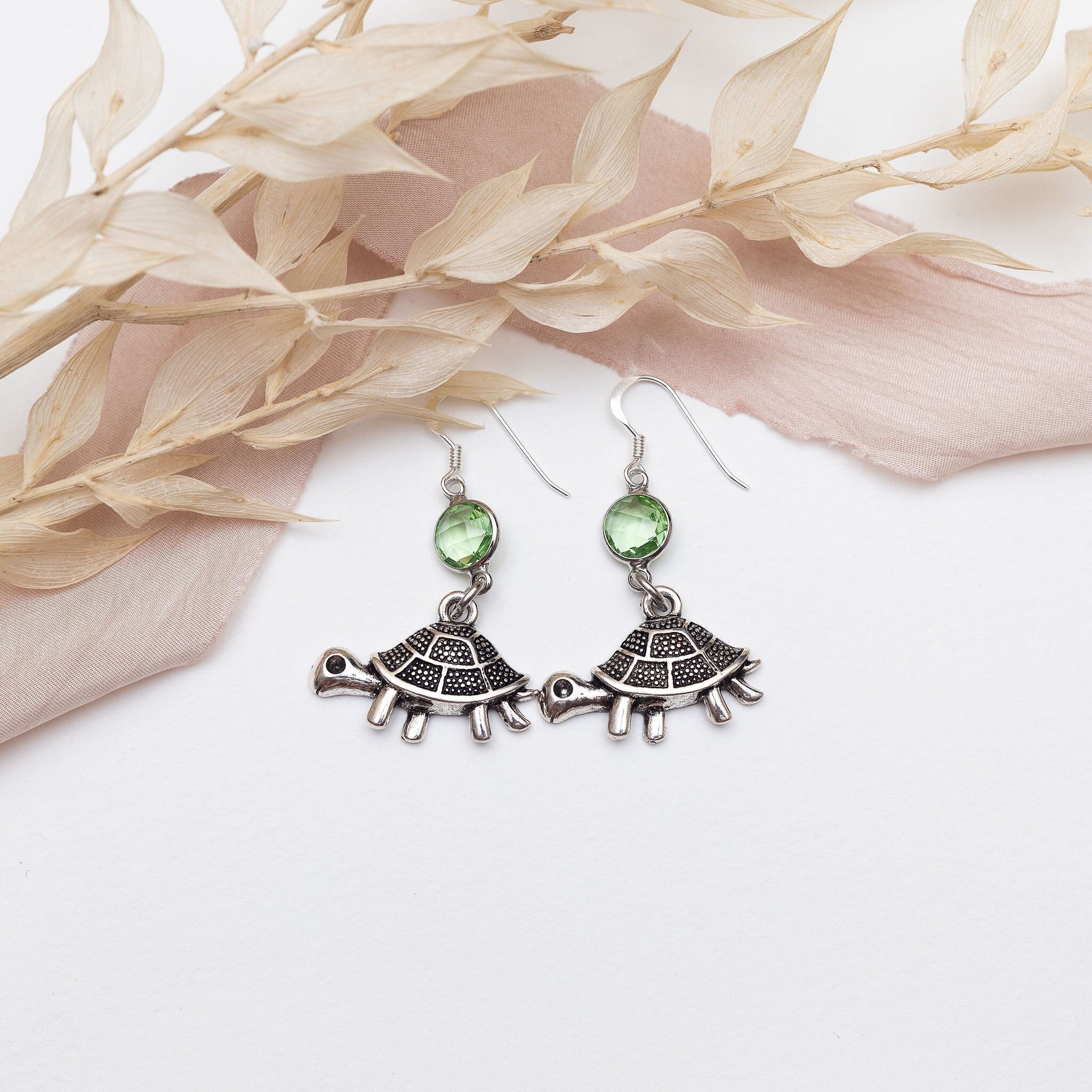 Tortoise earrings, birthstone jewellery, personalised gifts, tortoise gifts, reptile owner, pet loss keepsake, cute animal accessory