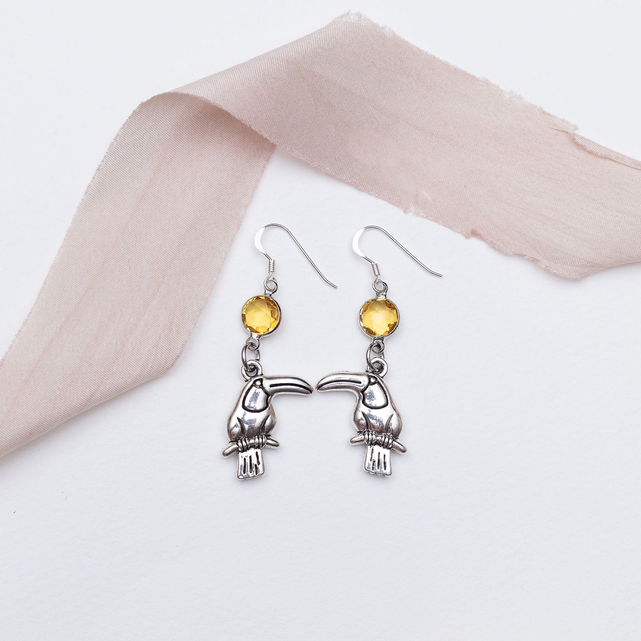 Toucan earrings, birthstone jewellery, personalised gifts, tropical bird gifts, jungle animal accessory, summer holiday jewellery, birthday