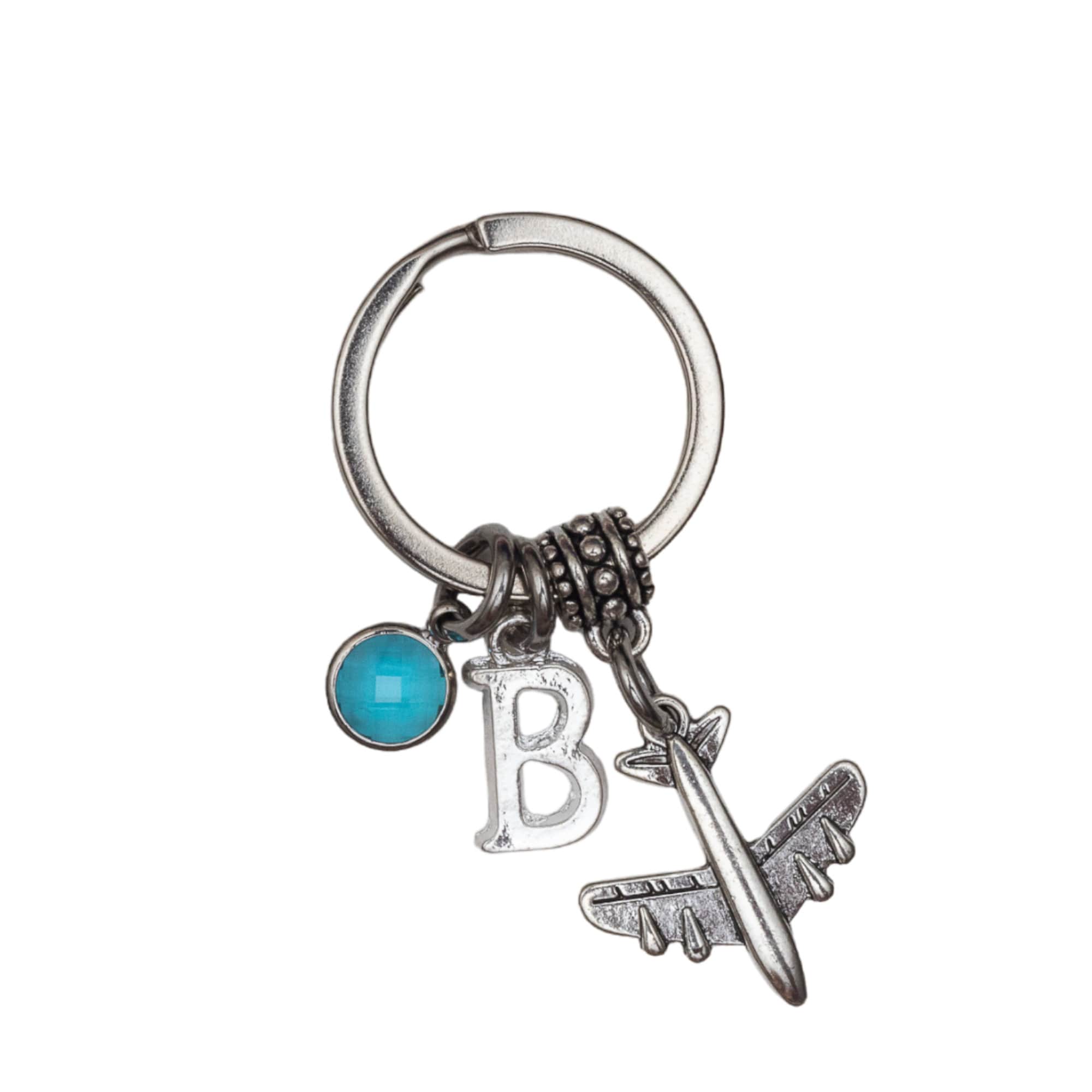 Aeroplane keyring, plane keychain, personalised gifts, birthstone letter, travel agent gift, pilot air stewardess, traveller keepsake