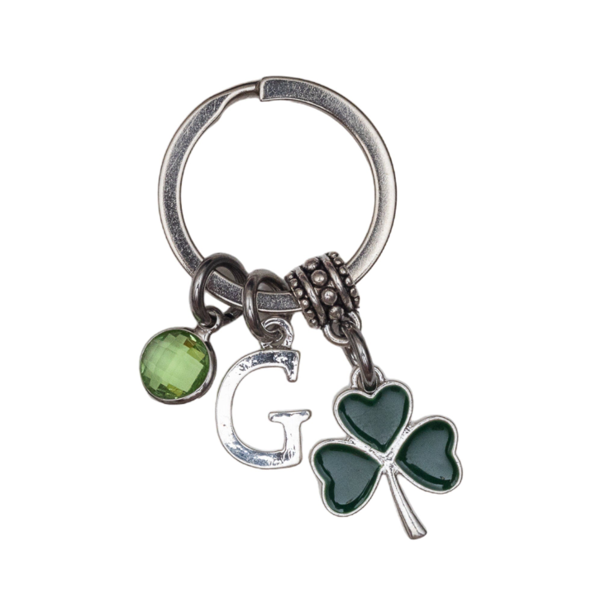 Clover keyring, personalised gifts, birthstone letter, good luck gift, shamrock gift, lucky charm, love and hope gift, Ireland